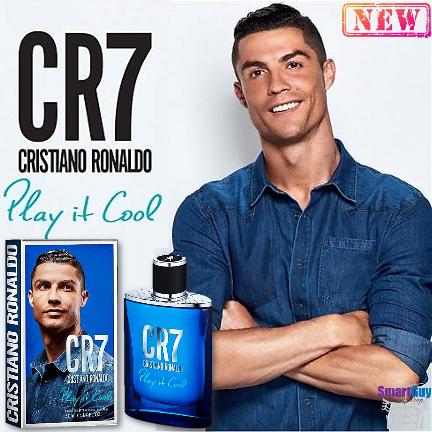 CR7 Cristiano Ronaldo Play It Cool Eau De Toilette Vaporisateur Spray 50ml. น้ำหอมลิขสิทธิ์แท้จากโรนัลโดซีรี่ส์ใหม่ล่าสุด กลิ่นหอมเย็นสำหรับหนุ่มไฮโซผสานความเซ็กซี่น่าค้นหา สินค้านำเข้าของแท้ 100%