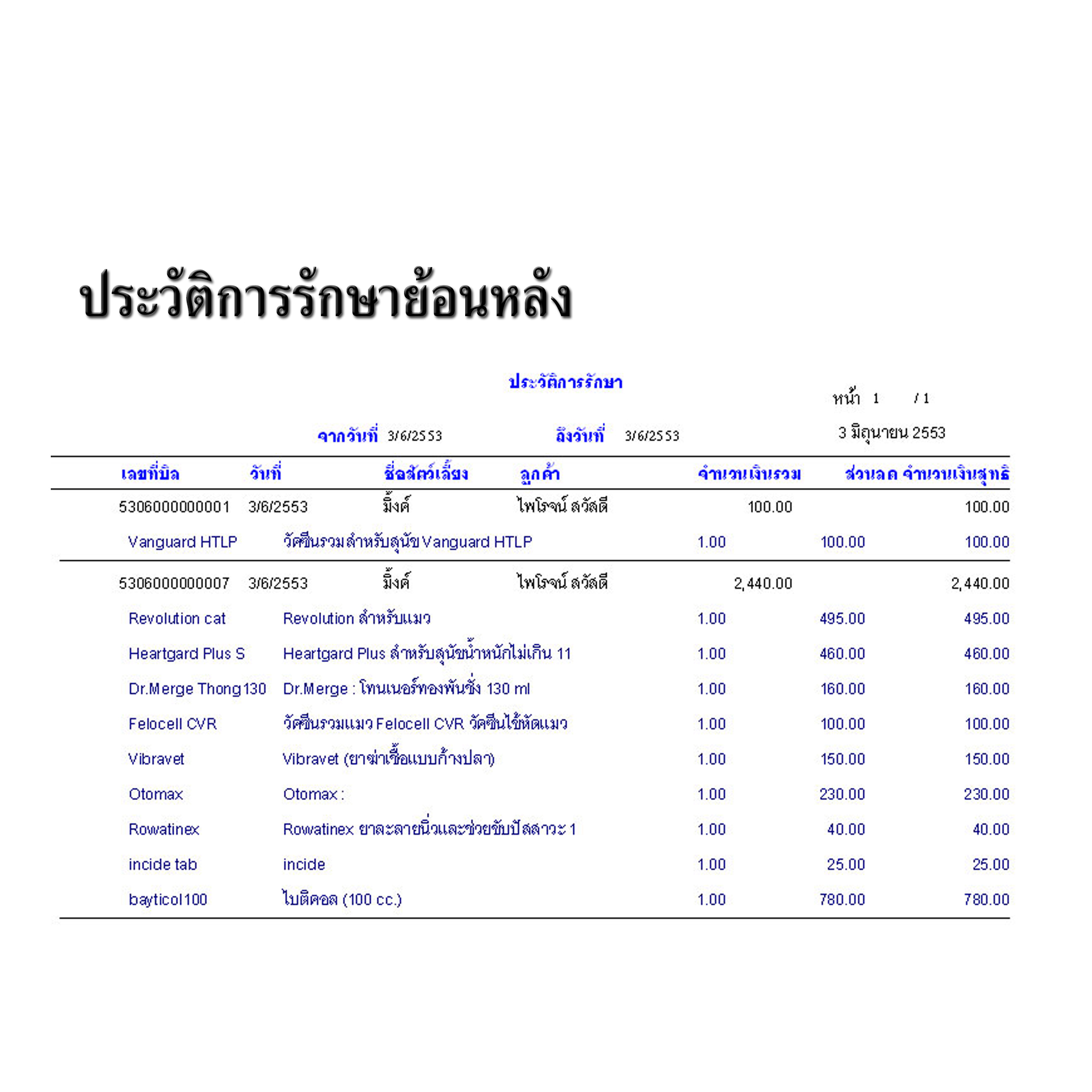 โปรแกรมคลินิกสัตว์เลี้ยง / โรงพยาบาลสัตว์ / ร้านขายของสัตว์เลี้ยง (ติดตั้งออนไลน์ผ่านอินเตอร์เน็ต)