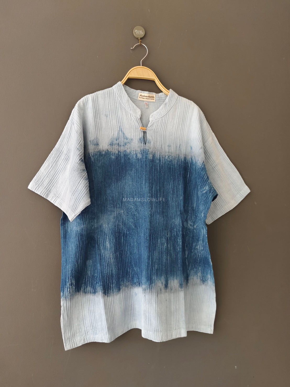 เสื้อคอจีนผู้ชาย มัดย้อมคราม Size : 44" 46" 48"