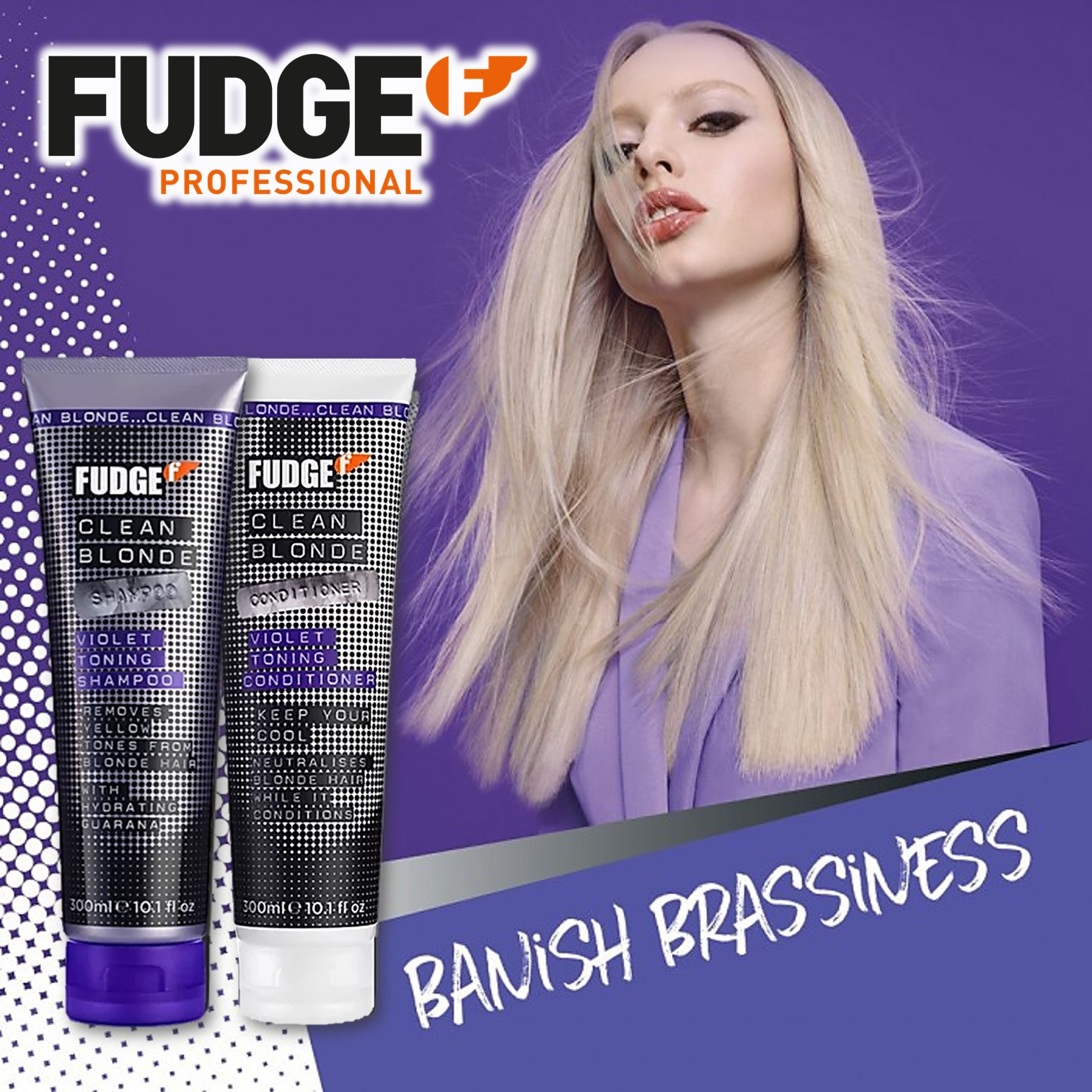 FUDGE Professional Clean Blonde Shampoo & Conditioner 300ml.X2 ชุดผลิตภัณฑ์ดูแลเส้นผมและหนังศีรษะสูตรพิเศษจากออสเตรเลีย สำหรับผมทำสีและผมบลอนด์