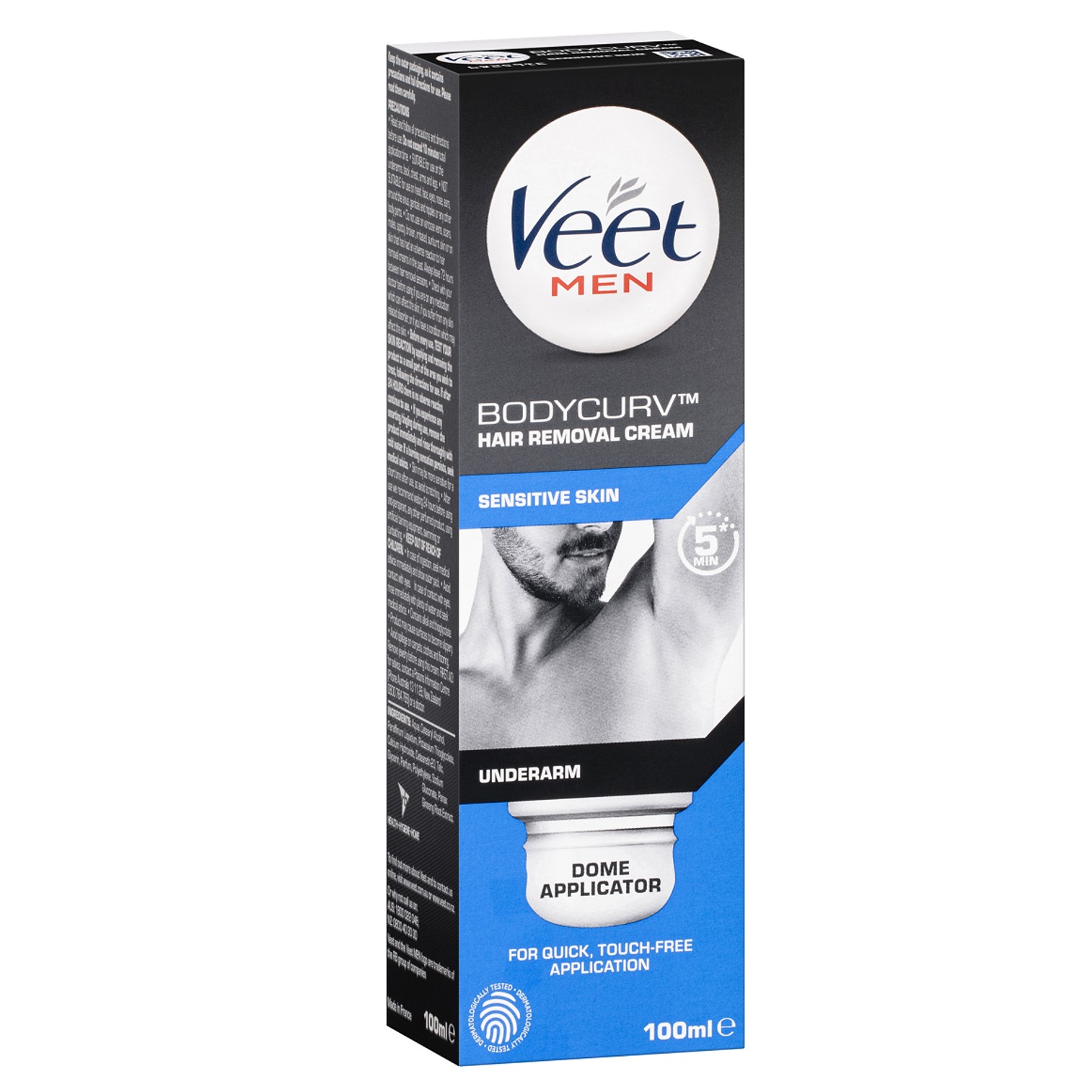 VEET Men Bodycurv Dome Applicator Underarm Hair Removal Cream 100 ml ครีมกำจัดขนบริเวณส่วนเว้าโค้งจุดซ่อนเร้นของร่างกายสูตรอ่อนโยนสำหรับผู้ชาย
