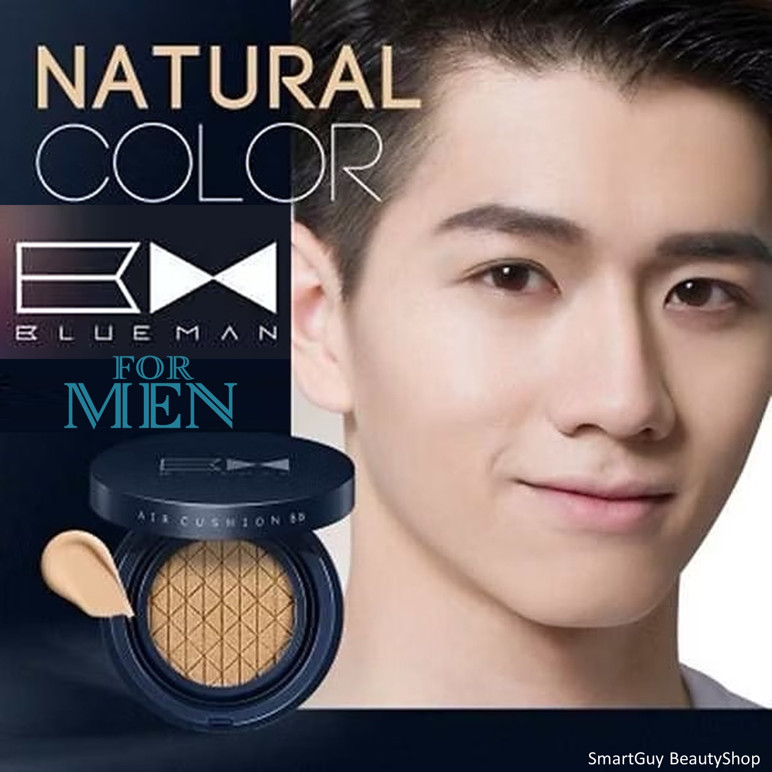 BlueMan VIP Make Up Cushion Cream BB For Men Natural Color คุชชั่นรองพื้นเนื้อบางเบาสำหรับผู้ชายหล่อเนียนใสดูเป็นธรรมชาติมั่นใจได้นานตลอดวัน