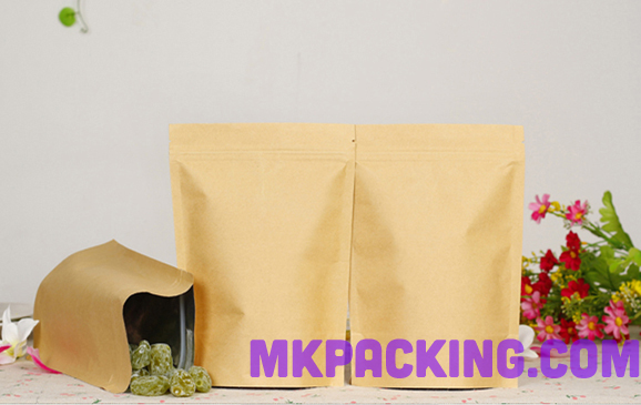 ถุงกระดาษคราฟท์ ทึบ ซิปล็อค ตั้งได้ ขนาด 11*18.5+3 ซม.