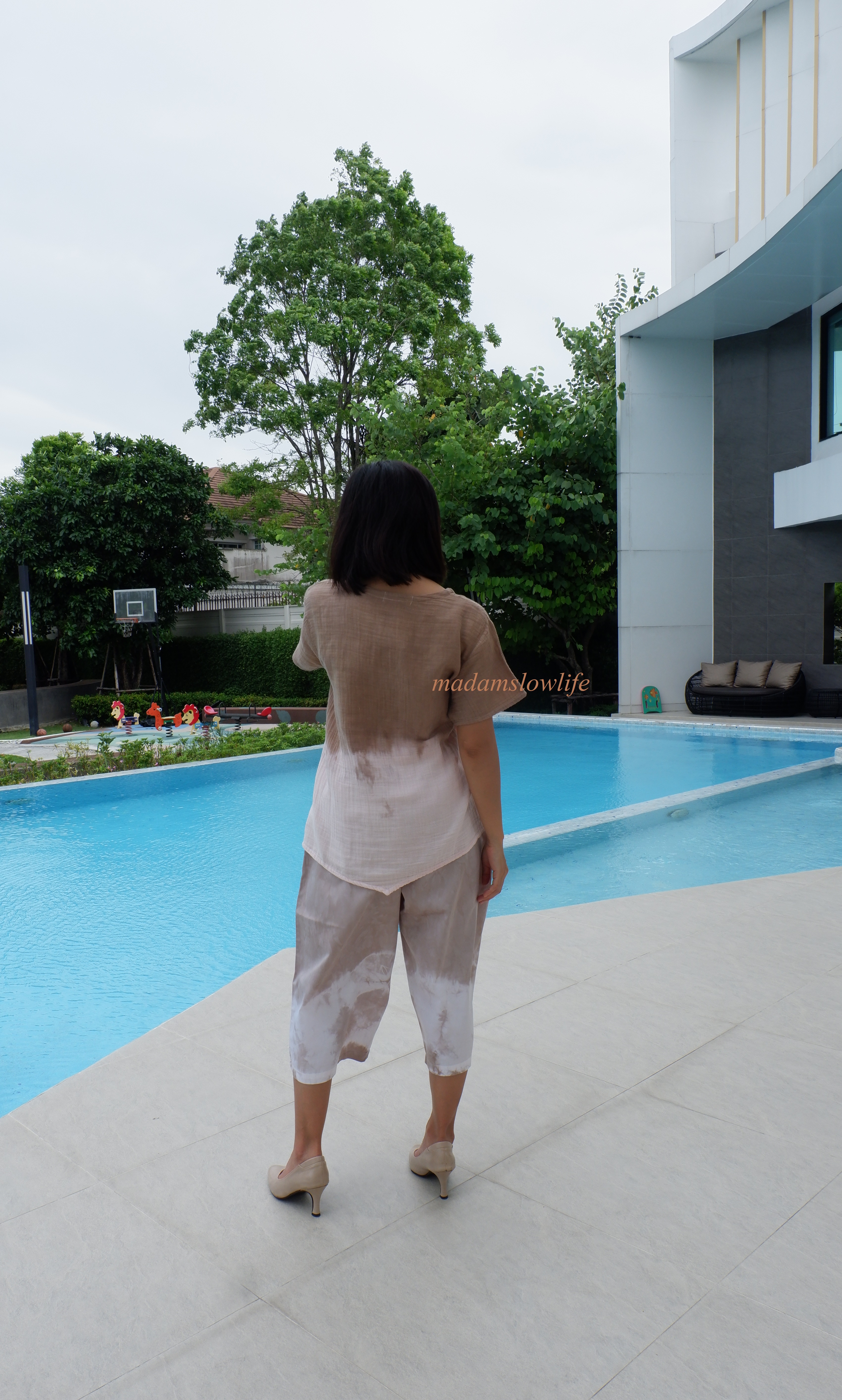 กางเกง5ส่วน และเสื้อผู้หญิง มัดย้อมสีปลอดสารพิษ ฟรีไซต์