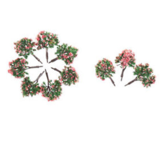 ต้นไม้ทรงพุ่ม (สีขมพู-เขียว) สูง 4 ซ.ม. (HO, OO scale) / ชุด 10 ต้น