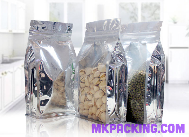 ถุงเมทัลไลท์ หน้าใส หลังเงิน ขยายข้าง ซิปล็อค ตั้งได้ ขนาด 12x22+5cm