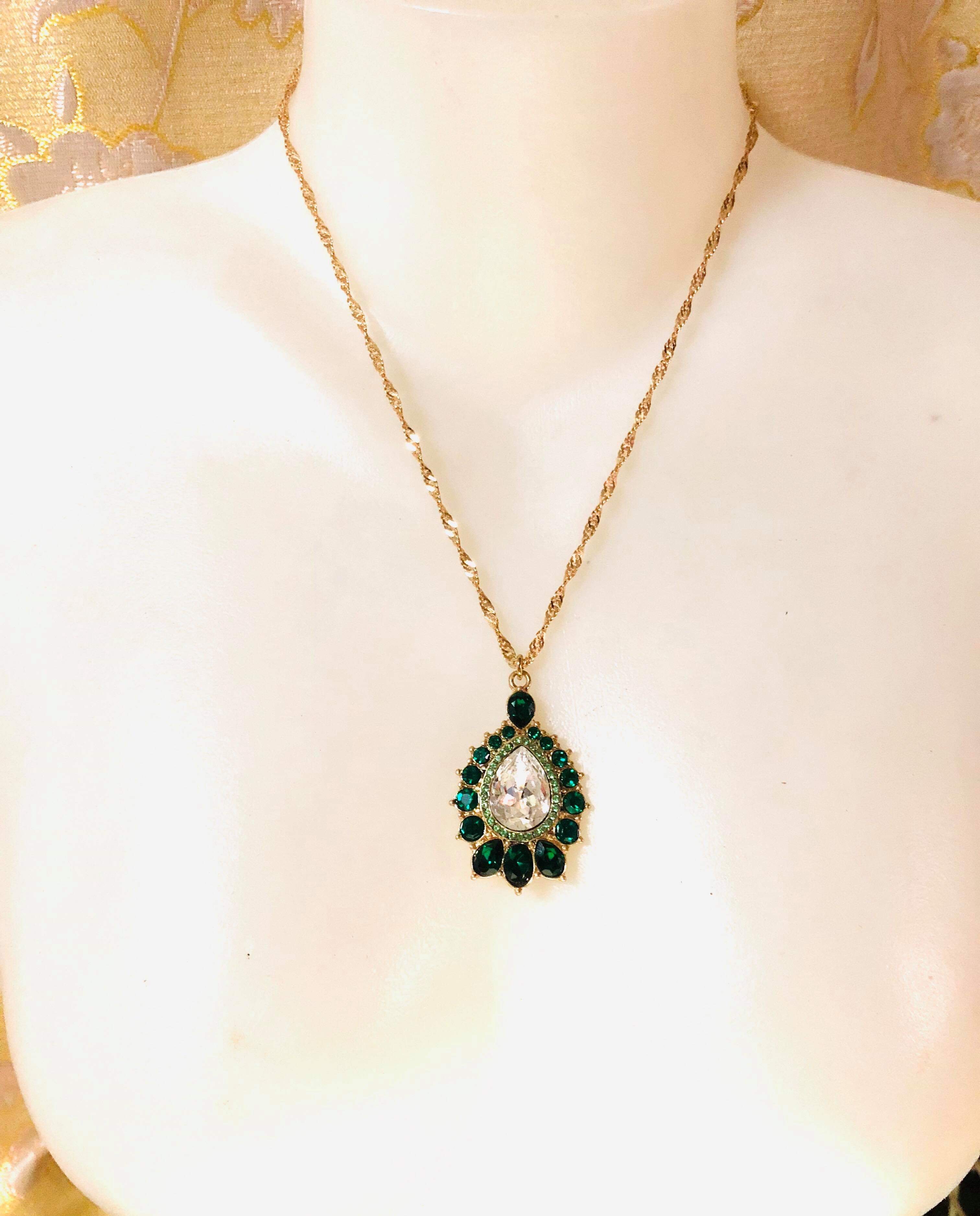 Anne Klein Gold Tone Crystal Pendant Necklace