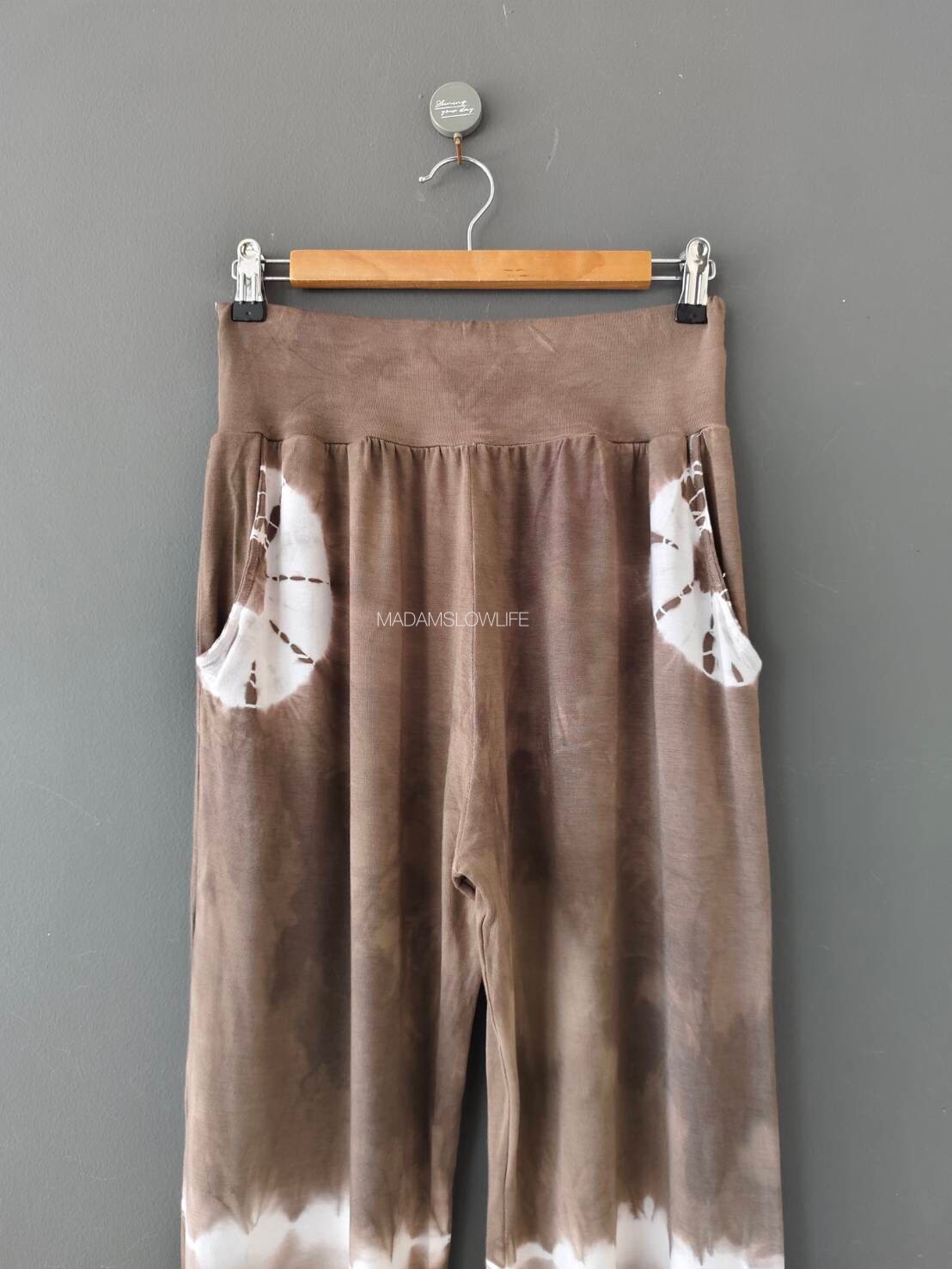 กางเกงขายาวจั้มขา มัดย้อมสีน้ำตาลปลอดสารพิษ Size: F