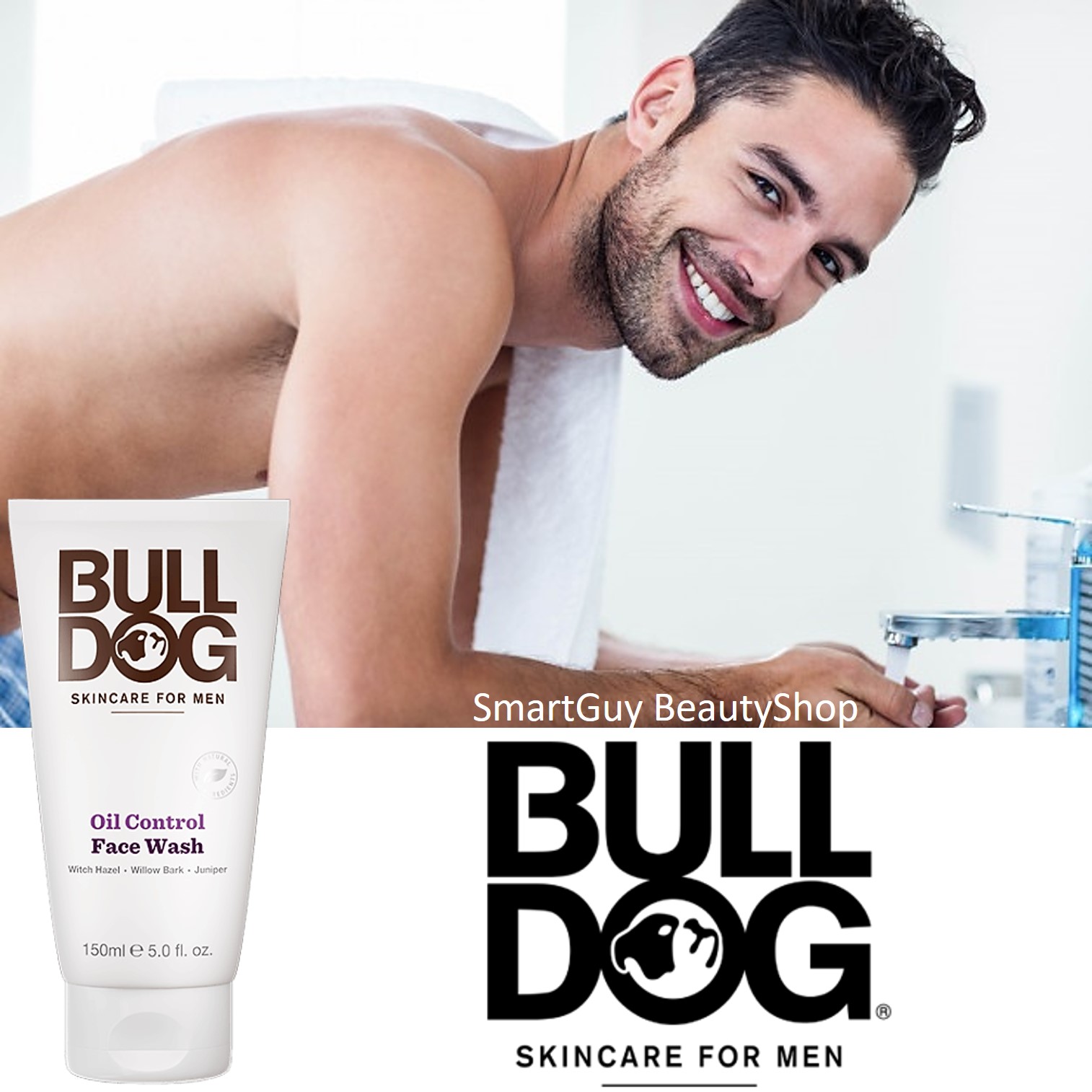 BULLDOG Skincare For Men Oil Control Face Wash 150ml. คลีนซิ่งโฟมทำความสะอาดผิวหน้าผู้ชายสูตรพรีเมี่ยมจากประเทศอังกฤษทำความสะอาดหมดจดล้ำลึกพร้อมปรับผิวหน้ากระจ่างใสอ่อนกว่าวัย