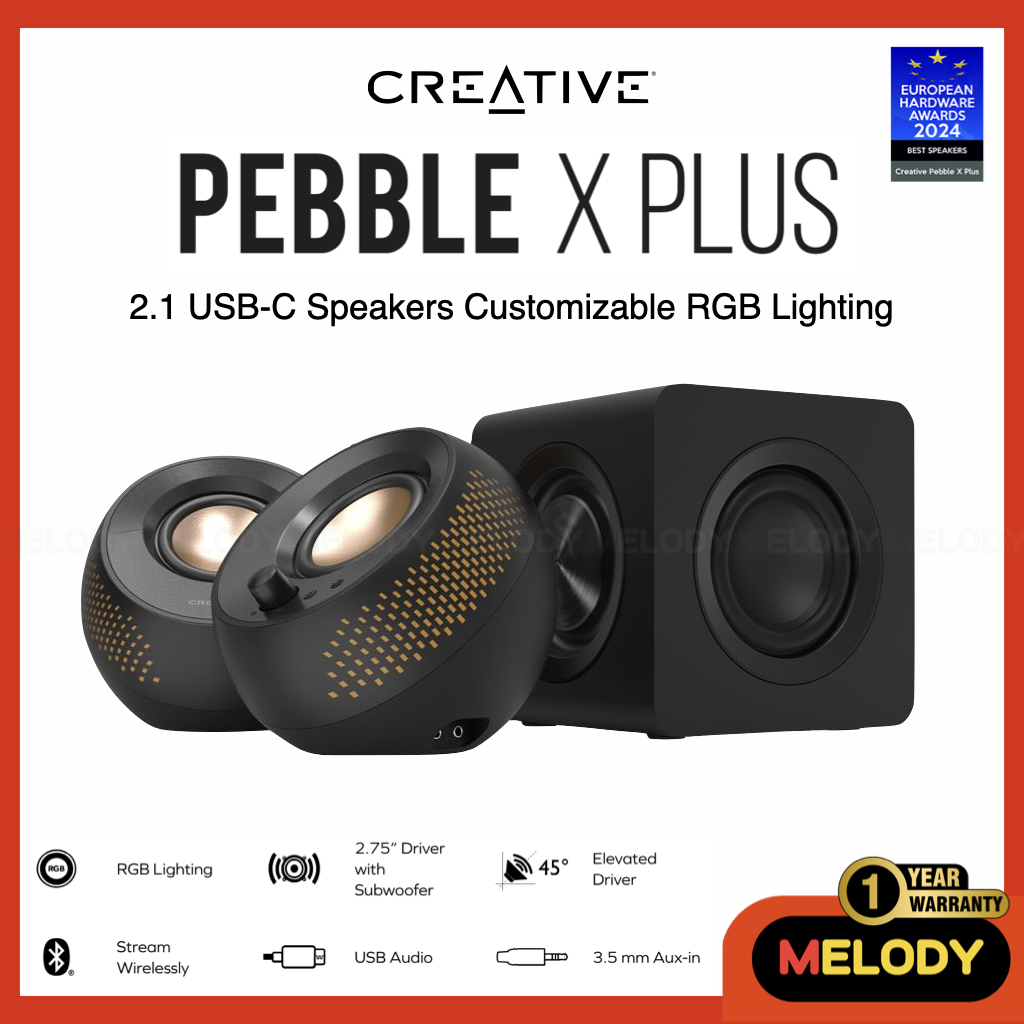 Creative Pebble X Plus 2.1 USB-C Speakers Customizable RGB Lighting บลูทูธ 5.3 รับประกันศูนย์ Creative 1 ปี