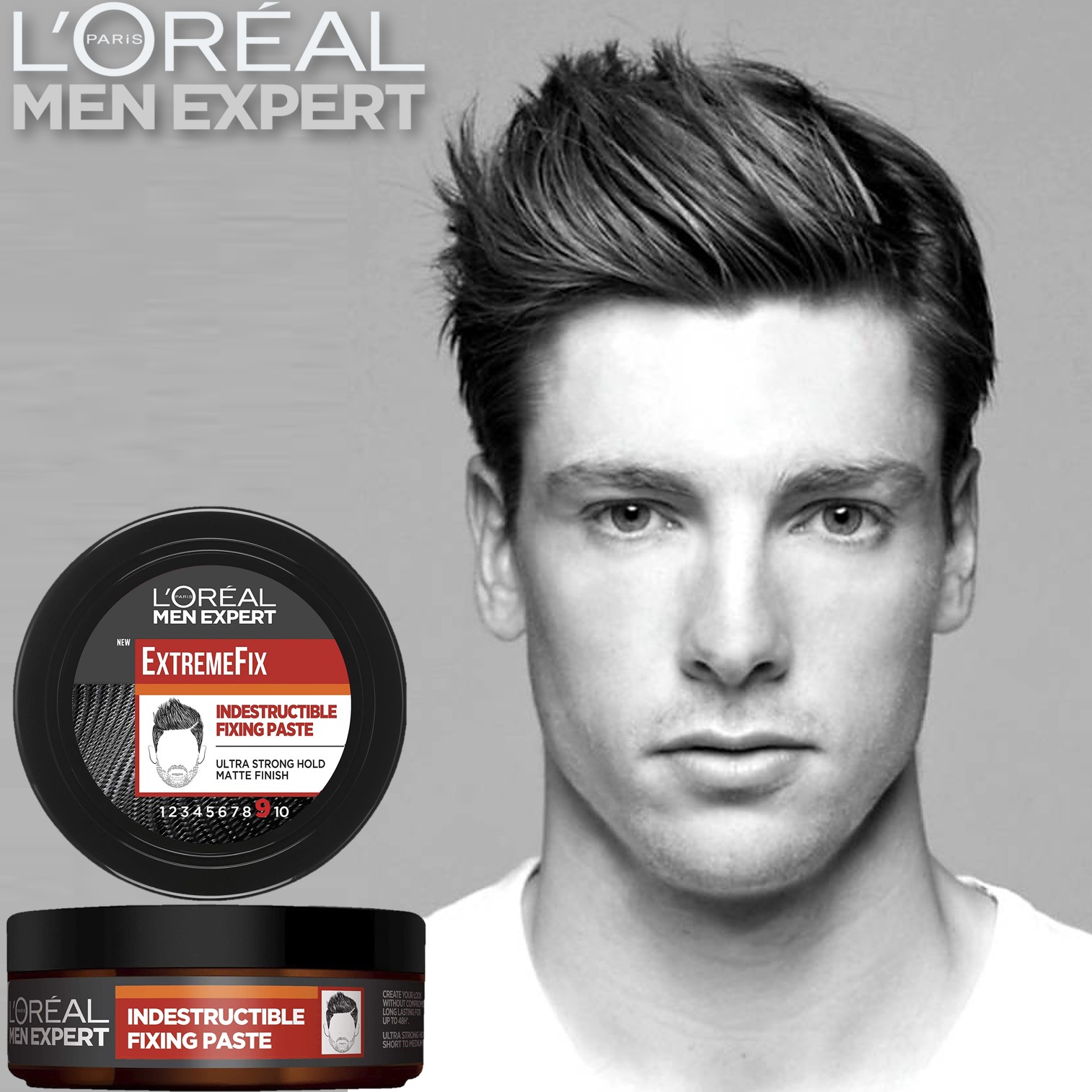 L’Oreal Men Expert Extreme Fix Indestructible Fixing Paste Ultra Strong Hold Matte Finish 75ml. ผลิตภัณฑ์จัดแต่งทรงผมเนื้อแมทอยู่ทรงเป็นธรรมชาติสูตรพิเศษ