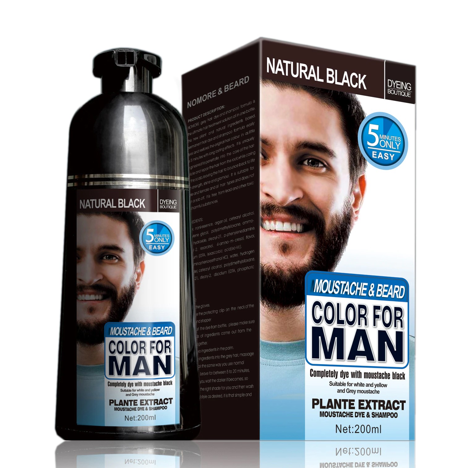 MOKERU black color dye shampoo for beard&hair 5 minutes fast color แชมพูเปลี่ยนสีผมและหนวดเคราภายใน 5 นาที สีดำธรรมชาติ
