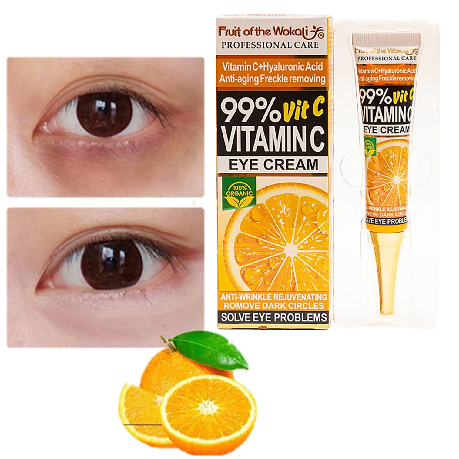 Wokali 99% Vitamin C Eye Cream 50ml ผลิตภัณฑ์บำรุงผิวรอบดวงตาสูตรพิเศษจากสารสกัดธรรมชาติสินค้านำเข้าจากต่างประเทศของแท้พร้อมส่ง