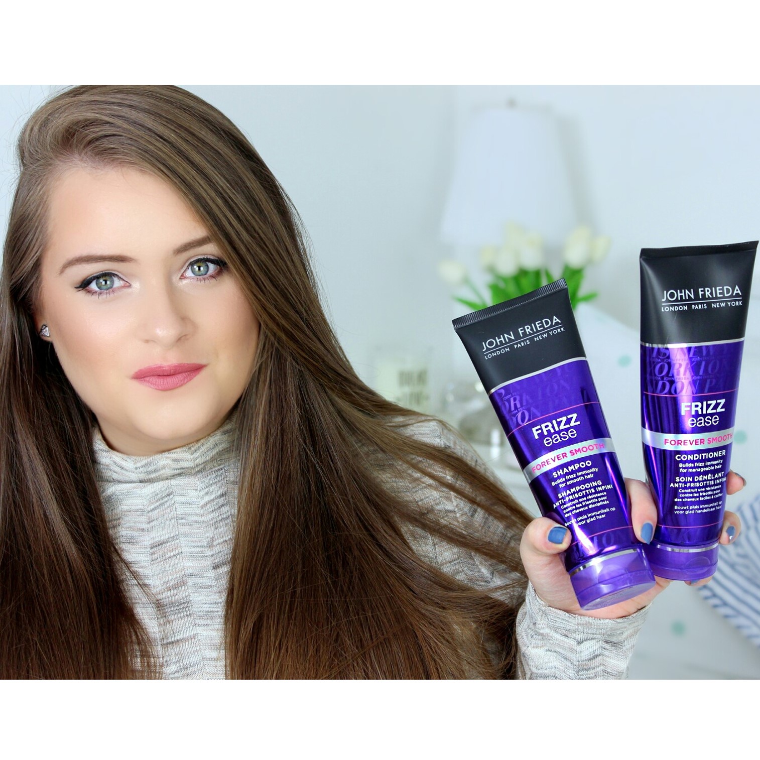 JOHN FRIEDA FRIZZ EASE Forever Smooth Shampoo+Conditioner 250ml x 2 ชุดคู่ผลิตภัณฑ์แชมพูและครีมนวดผมสูตรพรีเมี่ยมบำรุงฟื้นฟูเส้นผมนุ่มสลวยอย่างมีประสิทธิภาพสูง สินค้านำเข้าจากออสเตรเลีย