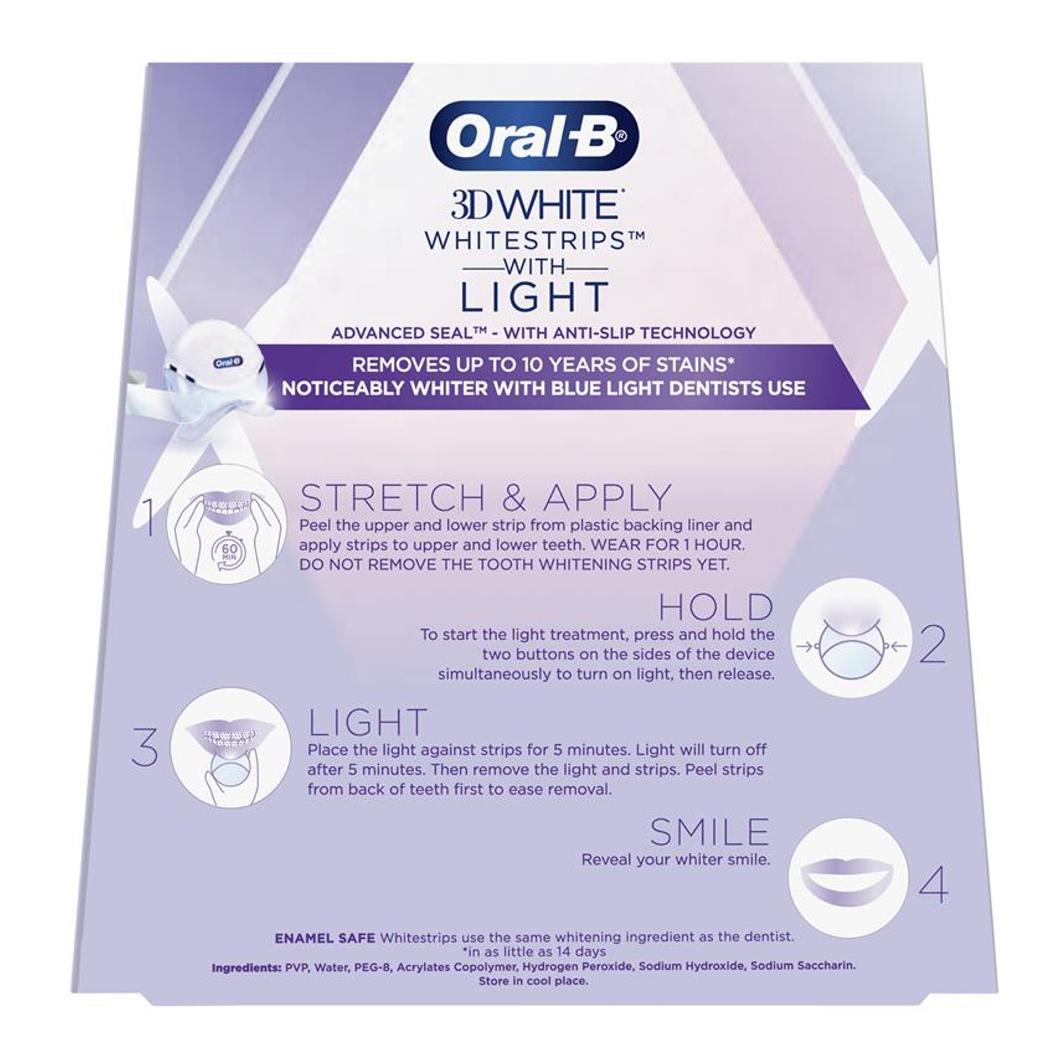 Oral-B 3D white Whitestrips with Light Pack of 14 ชุดผลิตภัณฑ์ช่วยให้ฟันแลดูขาวสะอาดอย่างเป็นธรรมชาติสินค้านำเข้าจากออสเตรเลียของแท้