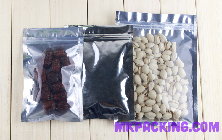 ถุงเมทัลไลท์ หน้าใส หลังฟอยล์ ซิปล็อค ตั้งไม่ได้ ขนาด 18*26 ซม.