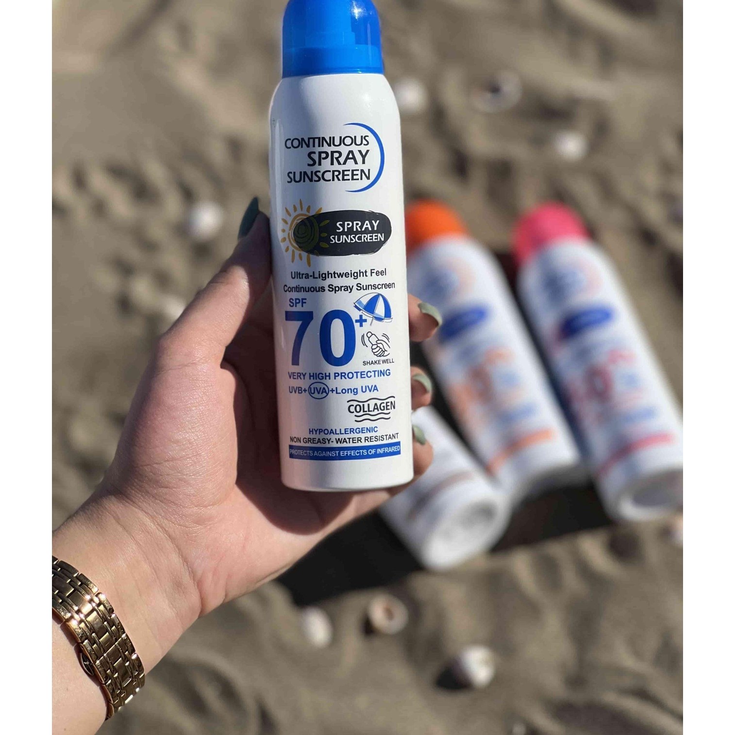 Wokali Continuous Spray Sun Screen 230ml สเปรย์กันแดดเนื้อบางเบาสำหรับหน้าและผิวกายสูตรพิเศษพร้อมบำรุงผิวสินค้านำเข้าจากต่างประเทศรับประกันของแท้พร้อมส่ง