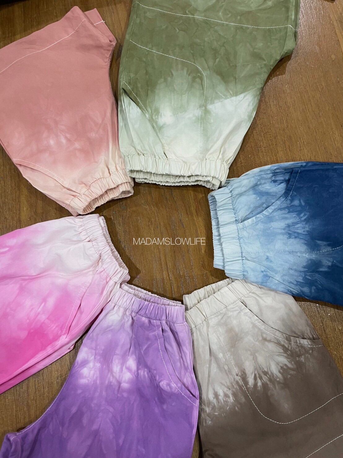 กางเกงขาสั้นเด็ก มัดย้อมสีปลอดสารพิษ Size: 90 100 110 120 130 140 มี 6 สี