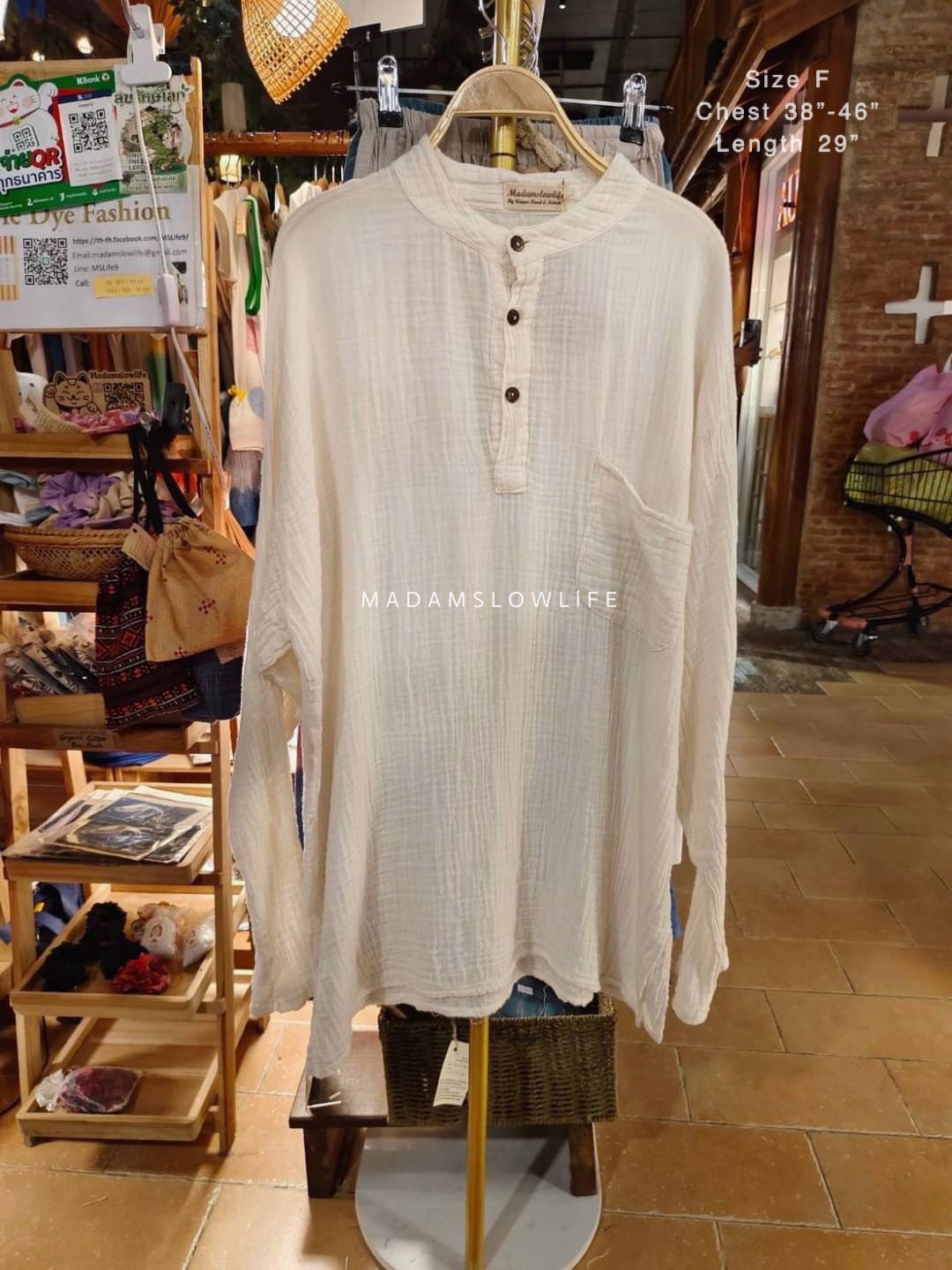 เสื้อแขนยาวคอจีน Size F เนื้อผ้าคอตตอนสาลูพรีเมียม มี 4 สี