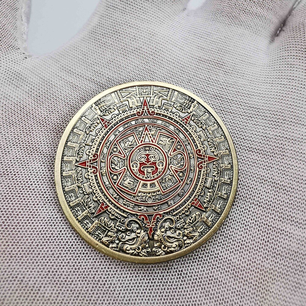 เหรียญที่ระลึก ปฏิทินมายา ของขวัญ 40MM Maya commemorative coin aztec Bronze plated ancient bronze coins