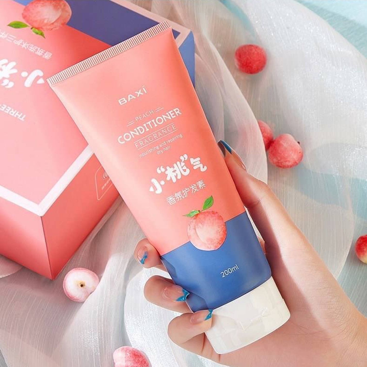 BAXI PEACH Three Piece Wash Care Set 1200ml ชุดผลิตภัณฑ์ครบสูตรทำความสะอาดเส้นผมและเจลอาบน้ำกลิ่นพีช