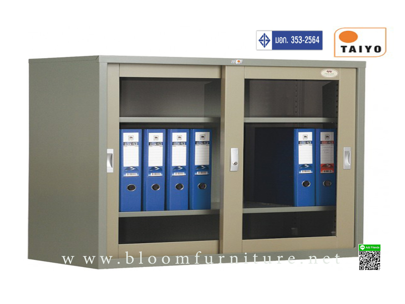 ตู้เหล็กเก็บเอกสารบานเลื่อนกระจก (มอก) ขนาด 120x40x88 ซม. (TAIYO)