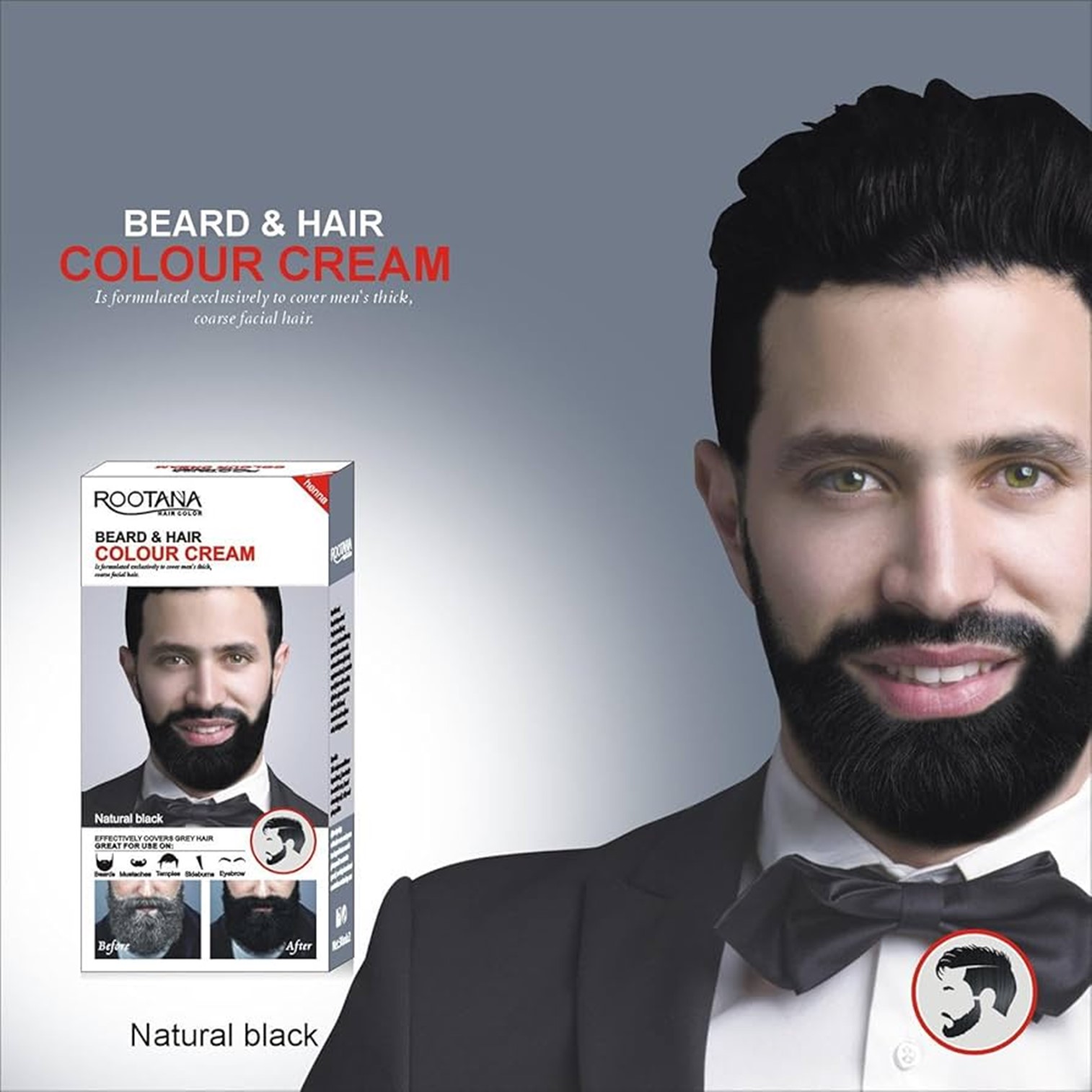 Rootana Beard&Hair Colour Cream ผลิตภัณฑ์เปลี่ยนสีหนวดและผมสูตรพิเศษติดทนนานเป็นธรรมชาติสินค้าคุณภาพสูงนำเข้าจากต่างประเทศพร้อมส่ง