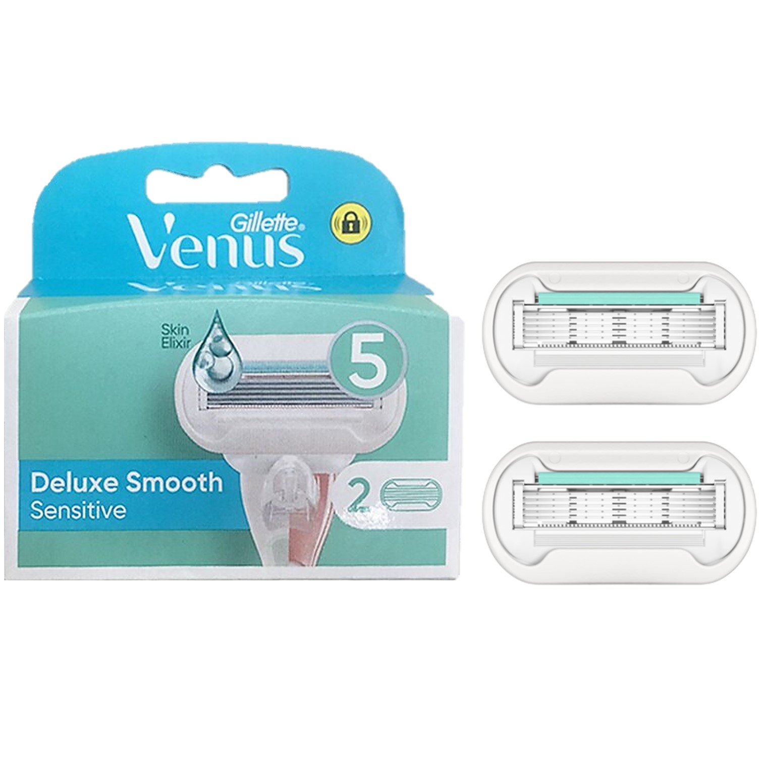 Gillette Venus Deluxe Smooth Sensitive Blades (2 pcs) ใบมีดรุ่นพิเศษ 5 ชั้นอุปกรณ์เสริมสำหรับเปลี่ยนแพ็คจำนวน2ชิ้น