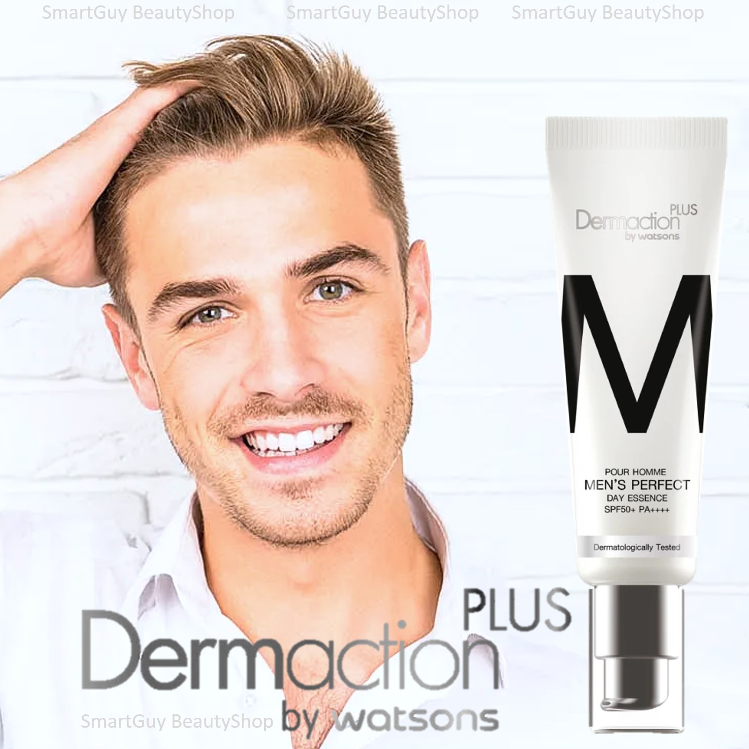 DERMACTION PLUS BY WATSONS Pour Homme Men’s Perfect Day Essence SPF50+ PA++++30ml ผลิตภัณฑ์กันแดดเนื้อบางเบาสำหรับผิวหน้าผู้ชายสูตรพิเศษใหม่ล่าสุดจากวัตสัน
