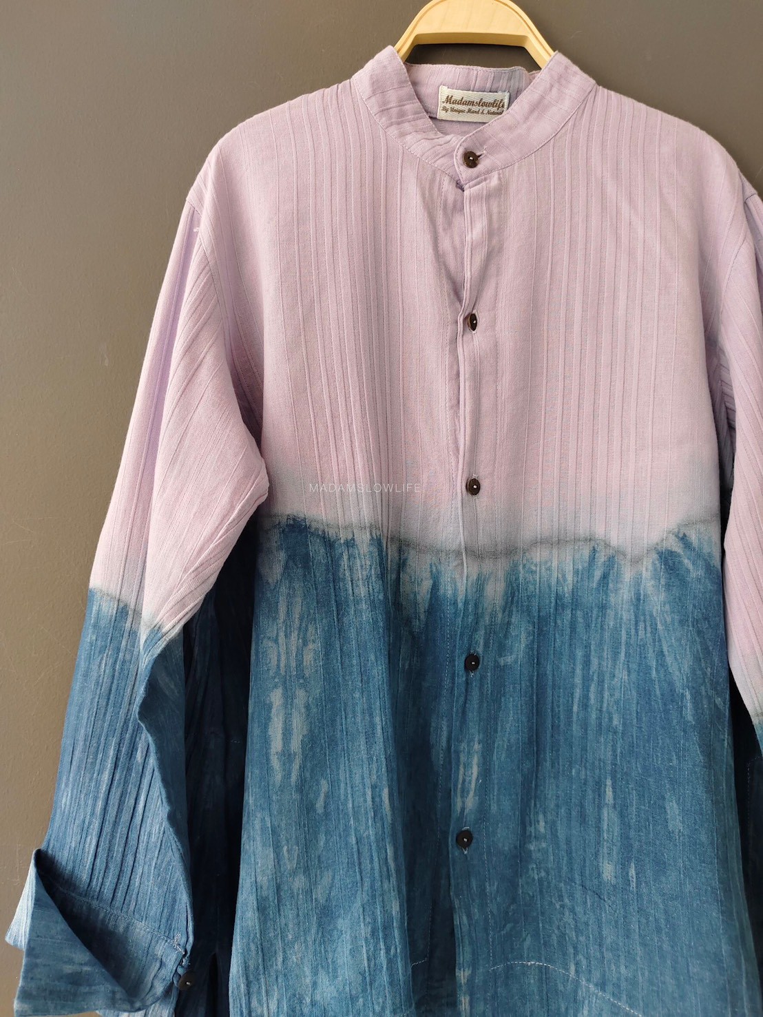 เสื้อแขนยาวคอจีนมัดย้อมทูโทนม่วงคราม Size: F มี 2 แบบ