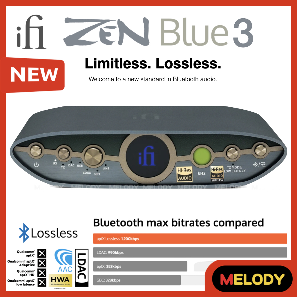 iFi Zen Blue V3 DAC Bluetooth 5.4 Qualcomm Hi-Fi ตัวรับ-ส่ง Bluetooth Lossless aptX Lossless LDAC รับประกันศูนย์ 1ปี
