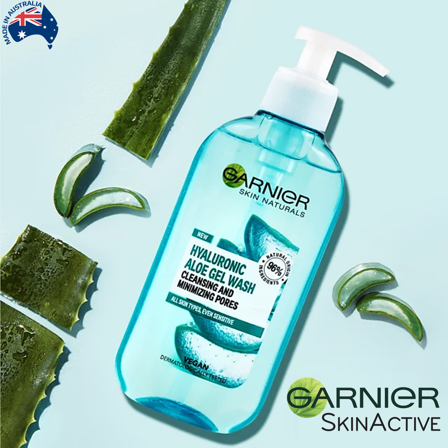Garnier SkinActive Hyaluronic Aloe Gel Cleanser 200ml ผลิตภัณฑ์ทำความสะอาดผิวหน้ากระจ่างใสแลดูอ่อนกว่าวัยสูตรพิเศษสินค้านำเข้าจากออสเตรเลียของแท้พร้อมส่ง