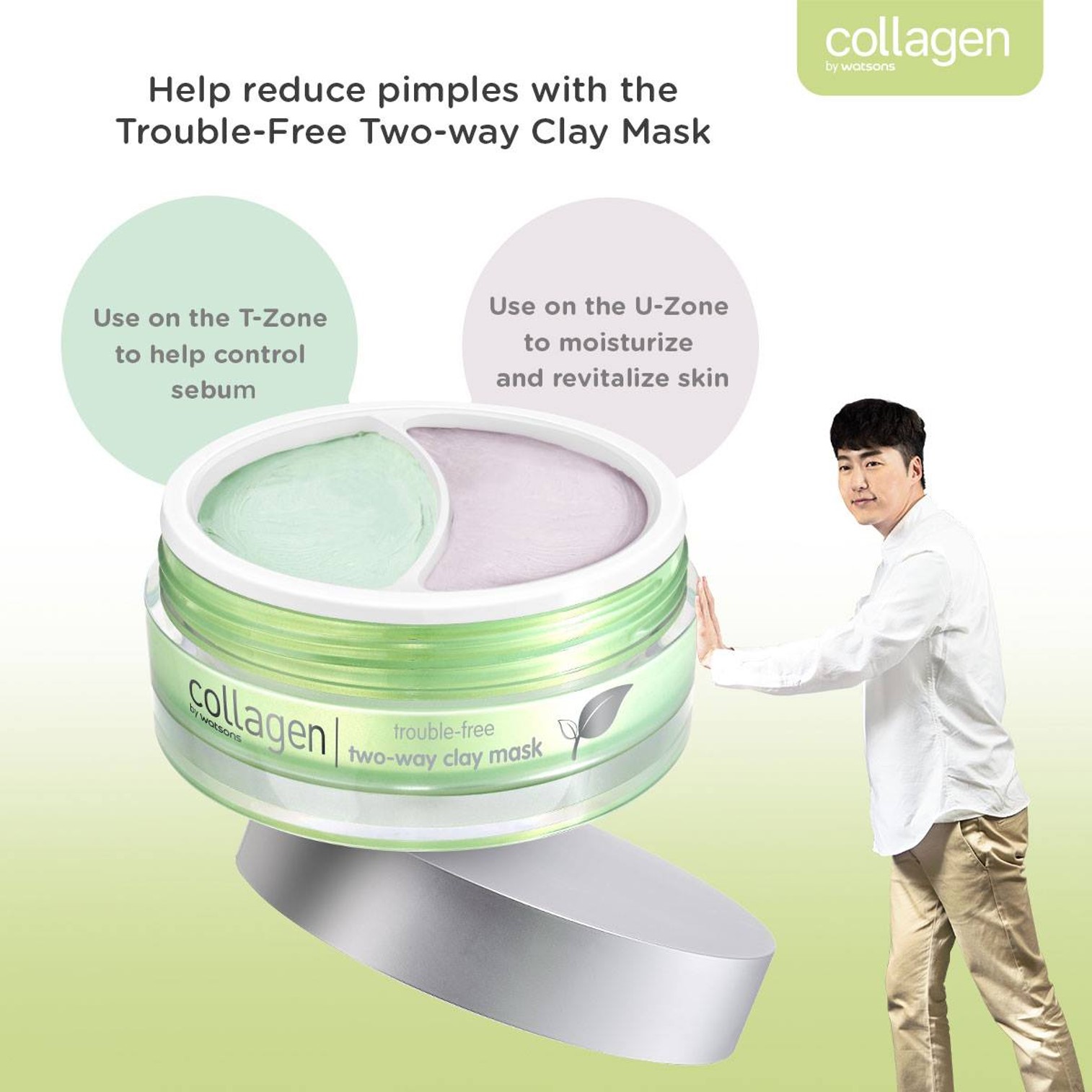 โคลนมาส์คหน้าคอลลาเจนเข้มข้นสูตรพรีเมี่ยมจากเกาหลีของแท้ Collagen By Watsons Trouble Free Two-Way Clay Mask 100g
