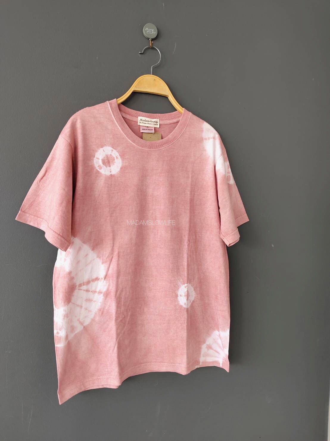 เสื้อยืดผู้ใหญ่ มัดย้อมสีชมพูธรรมชาติ Size : XS S M L XL 2XL 3XL