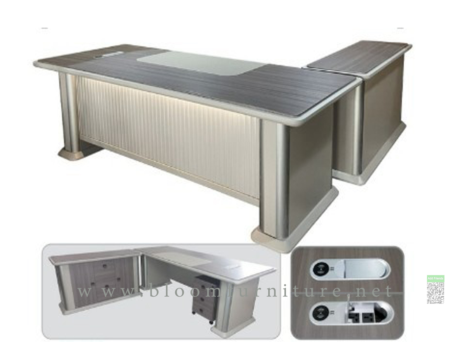 โต๊ะทำงานผู้บริหารตัวแอลพร้อมตู้ข้าง ขนาด 240x95x76 ซม.