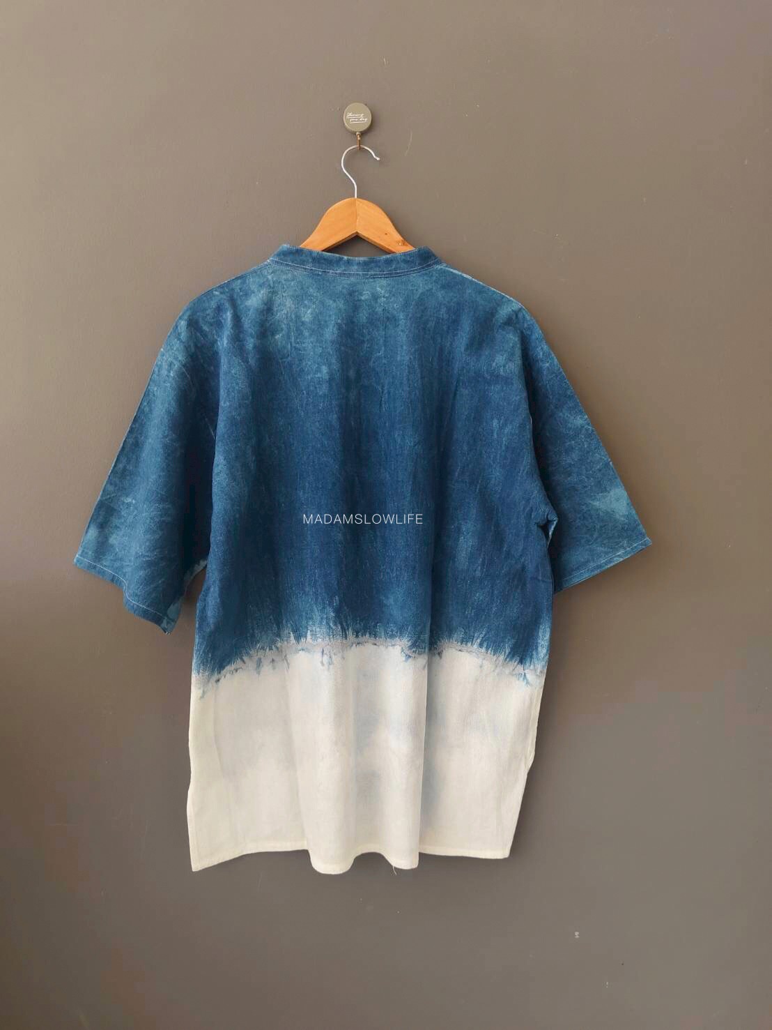 เสื้อคอจีนผู้ชายมัดย้อมสีครามธรรมชาติ Size:42" 44" 46" 48" 50"