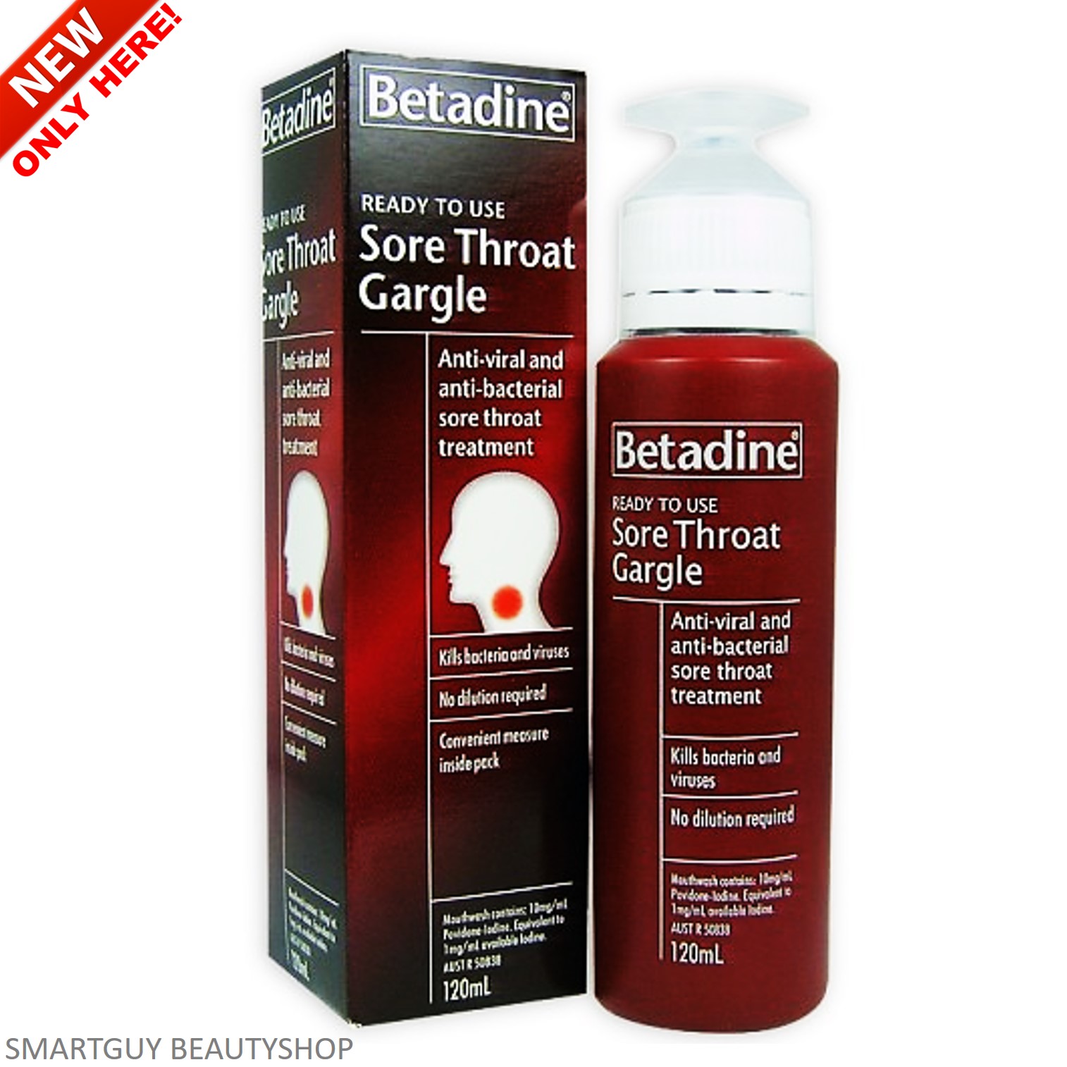 Betadine Antiseptic Sore Throat Gargle Ready To Use 120ml น้ำยาบ้วนปากช่วยฆ่าเชื้อไวรัสและเชื้อแบคทีเรียสะสมในช่องปากและลำคอช่วยลดอาการเจ็บคอหรืออาการข้างเคียงได้อย่างมีประสิทธิภาพ