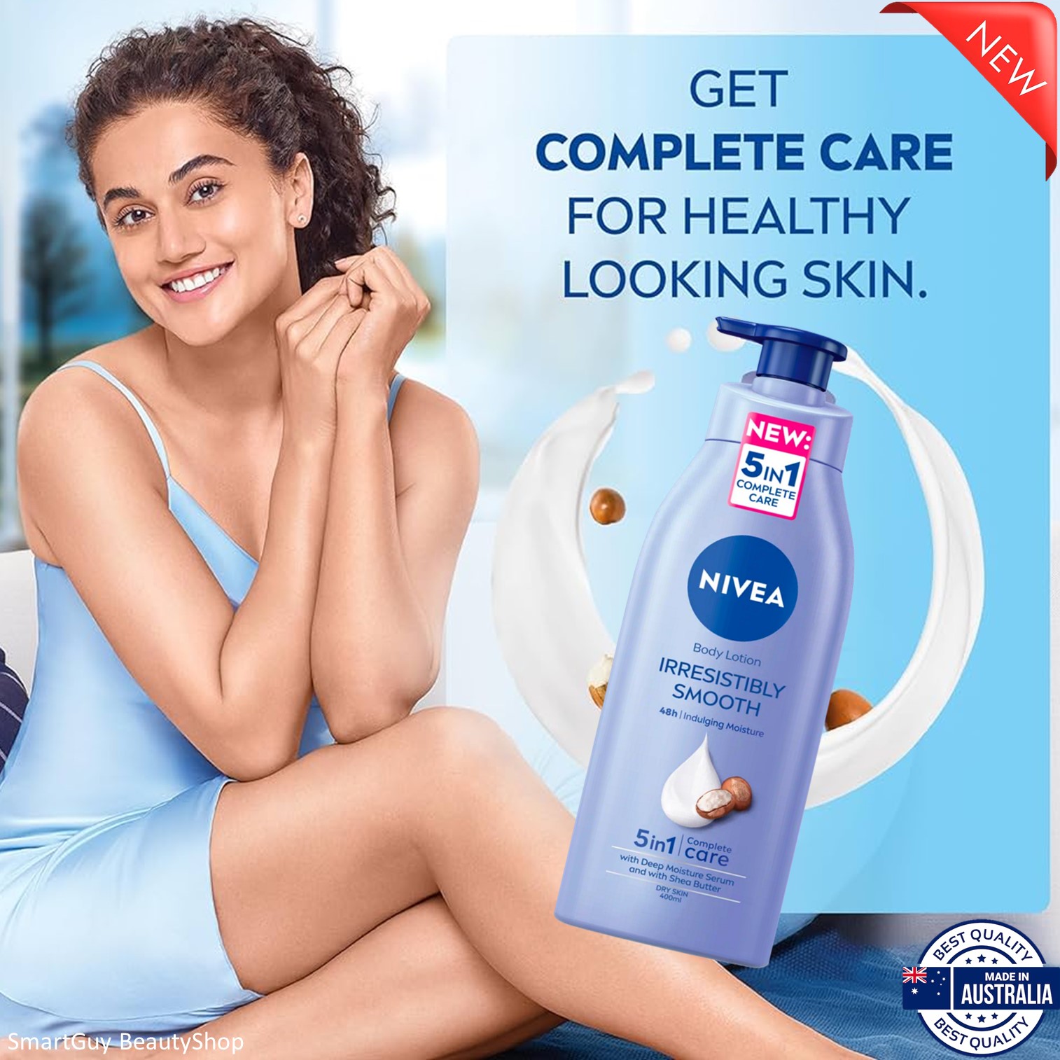 NIVEA IRRESISTIBLY SMOOTH BODY LOTION 400ML โลชั่นบำรุงผิวกายเพิ่มความชุ่มชื้นผิวแลดูอ่อนกว่าวัยสูตรพิเศษสินค้านำเข้าจากออสเตรเลียพร้อมส่ง