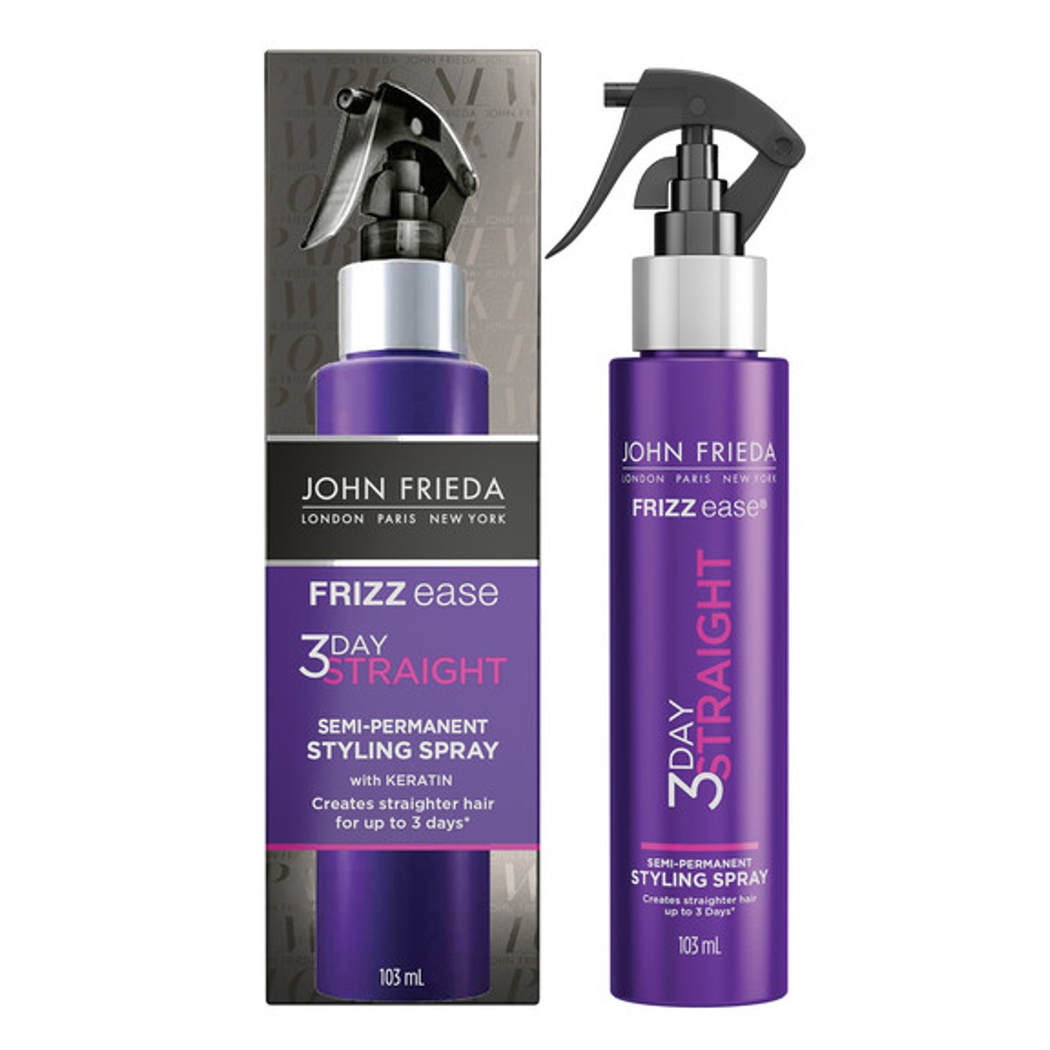 John Frieda Haircare Frizz Ease 3 Day Straight Styling Spray 103ml ผลิตภัณฑ์บำรุงเส้นผมสูตรพรีเมี่ยมเพื่อผมตรงนุ่มลื่นสวยจากต่างประเทศ