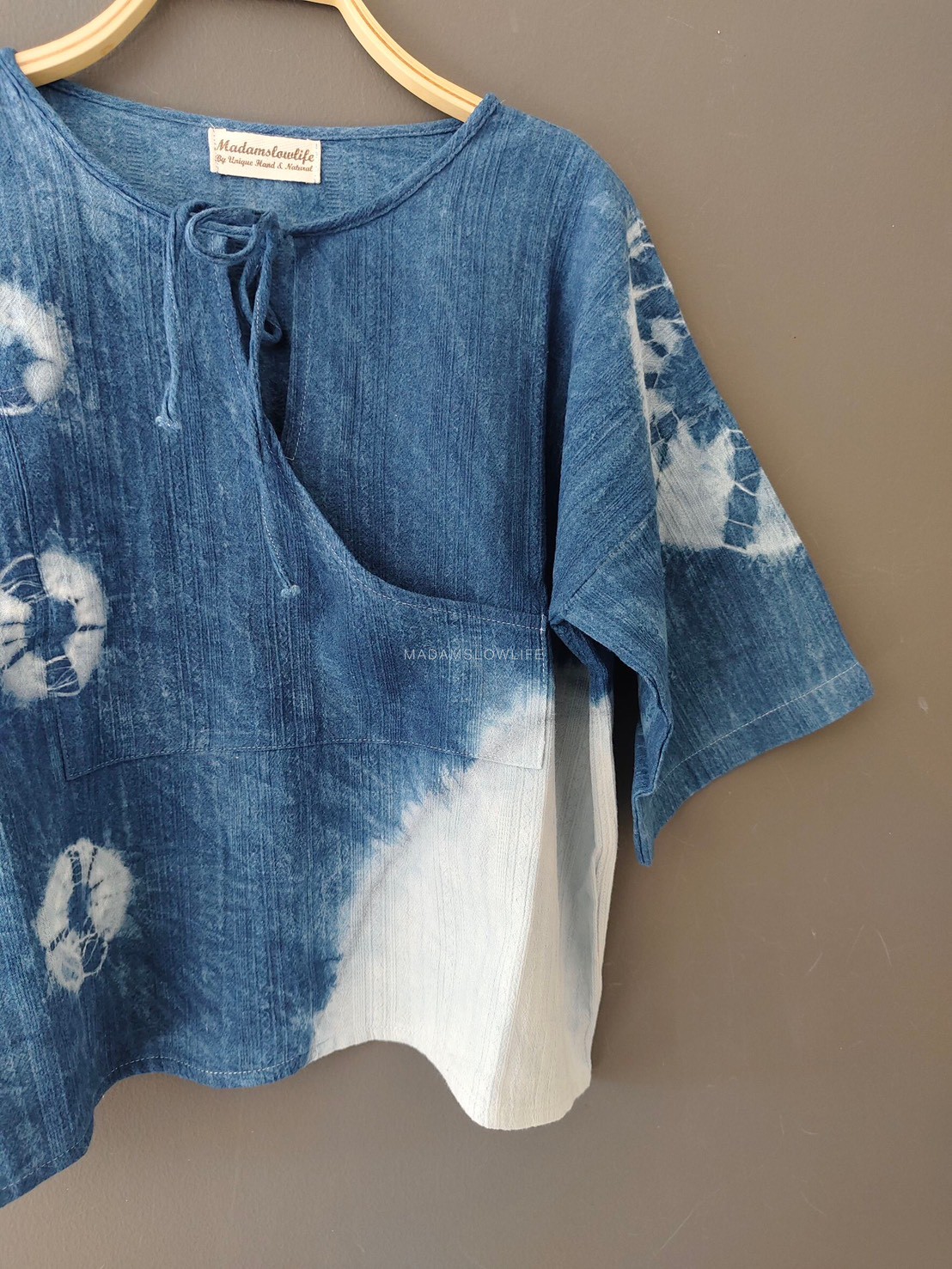 เสื้อผูกโบว์ด้านหน้าสไตล์ญี่ปุ่น Size:F มีสีคราม เขียว น้ำตาล