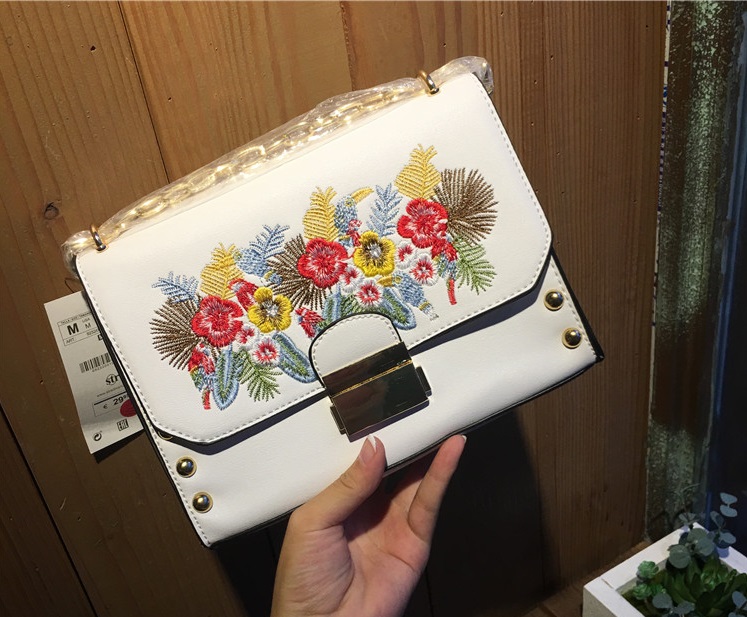 Stradivarius Messenger Bag With Large Embroidered Flowers