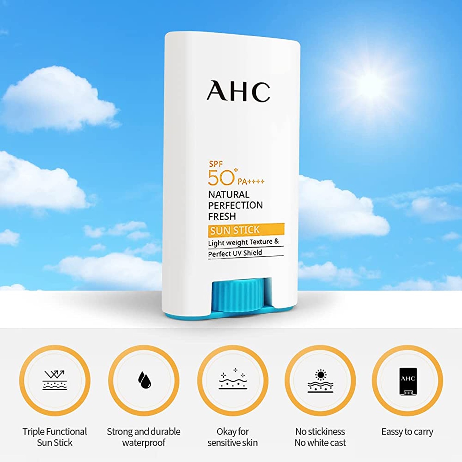 AHC Natural Perfection Fresh Sun Stick 17g SPF50+PA++++ ผลิตภัณฑ์ปกป้องผิวหน้าจากแสงแดดสำหรับผิวหน้าสูตรพิเศษจากเกาหลีของแท้พร้อมส่ง