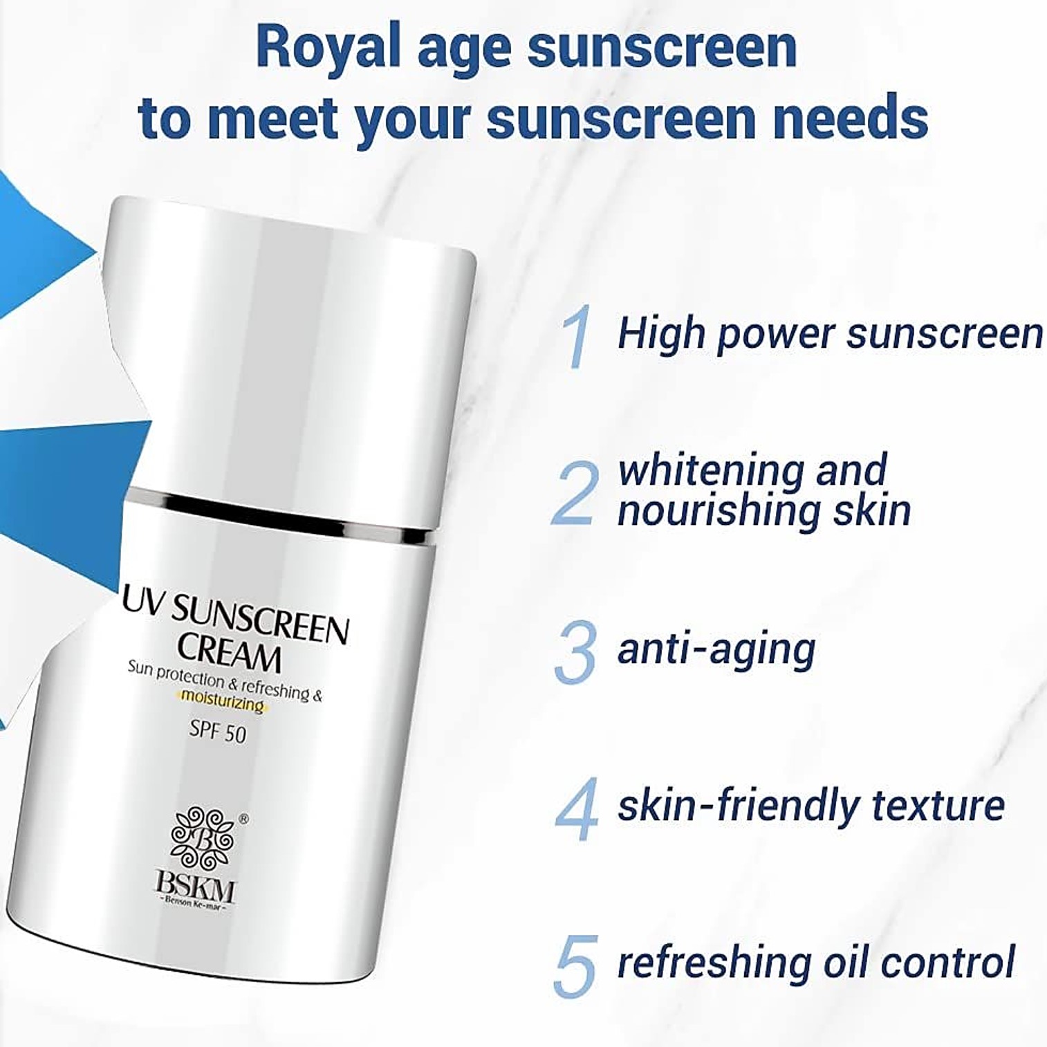 BSKM UV Sunscreen Cream for Face SPF50 Superfluid Facial 45g ครีมกันแดดเนื้อบางเบาสูตรผสมว่านหางจรเข้เพื่อผิวหน้ากระจ่างใสชุ่มชื้นตลอดวัน