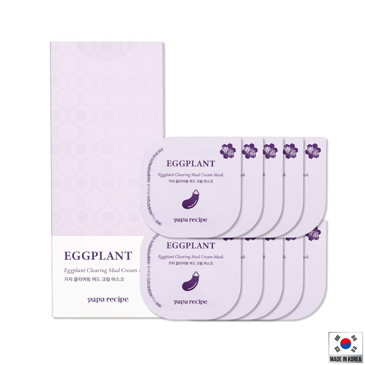 Papa Recipe Eggplant Clearing Mud Cream Mask 5g x10pcs ผลิตภัณฑ์โคลนมาส์คหน้าสูตรพรีเมี่ยมจากเกาหลี