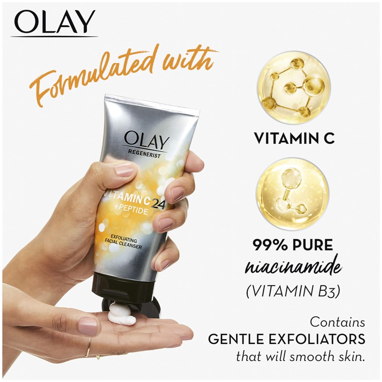 OLAY Vitamin C + Peptide 24 BRIGHTENING FACIAL CLEANSER 150ML ผลิตภัณฑ์ล้างทำความสะอาดผิวหน้าสูตรวิตามินซีเพื่อผิวกระจ่างใสสินค้านำเข้าจากออสเตรเลียของแท้
