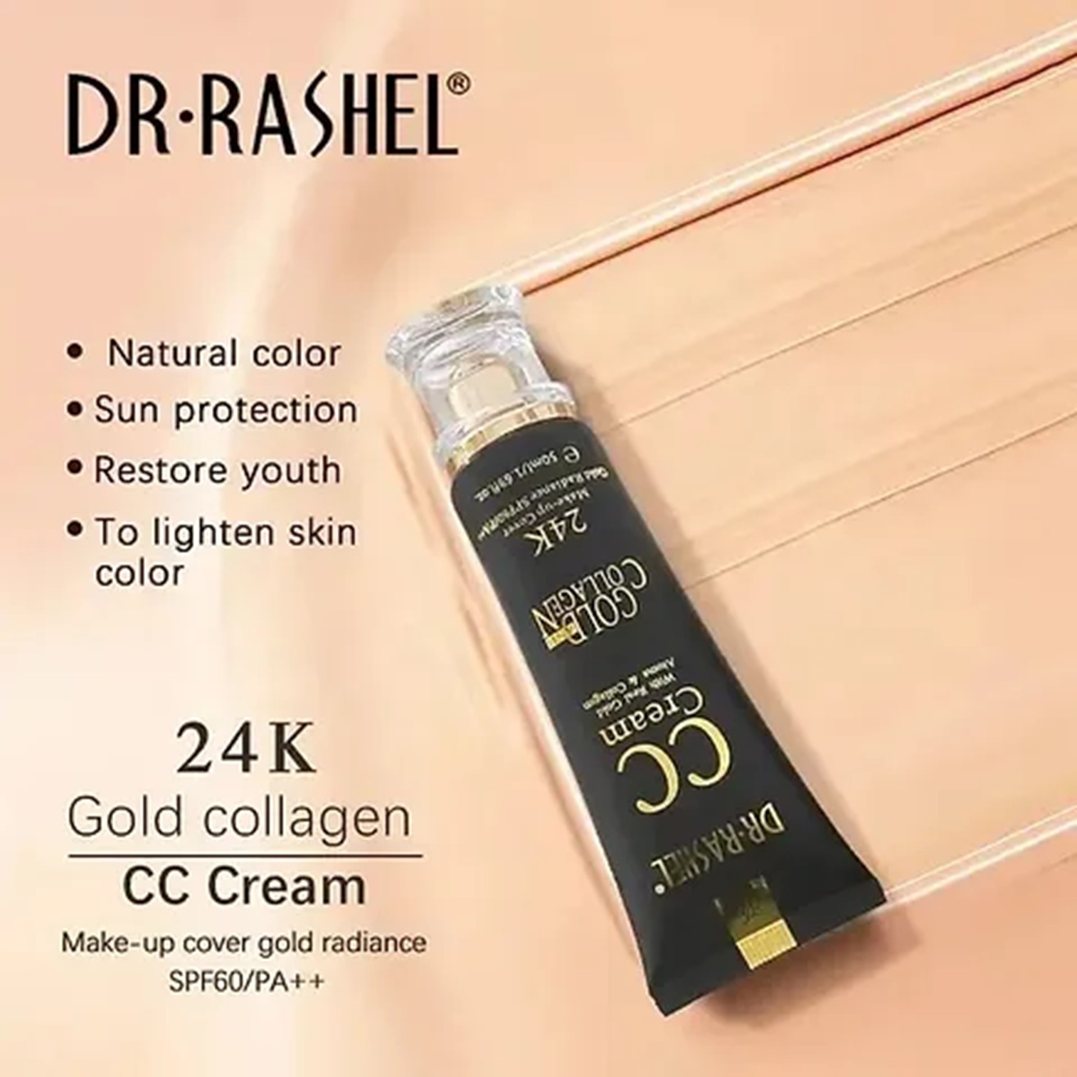 Dr.Rashel 24K Gold collagen CC Cream SPF60 ซีซีครีมสูตรคอลลาเจนผสมทองคำเนื้อบางเบาพร้อมป้องกันแสงแดดในขั้นตอนเดียวสินค้าของแท้พร้อมส่ง