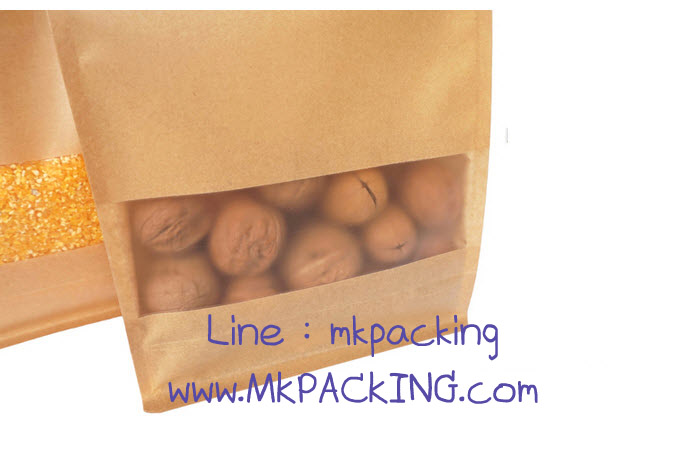 ถุงคราฟท์ ขยาย หน้าต่างขุ่น ซิปล็อค ตั้งได้ ขนาด 20*30+5 ซม.