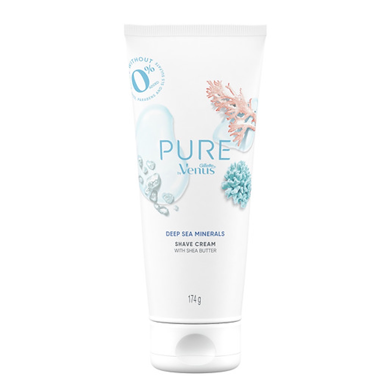 PURE by Gillette Venus Deep Sea Minerals Shaving Cream 174g ครีมโกนขนสูตรอ่อนโยนพิเศษเพื่อผิวบอบบางแพ้ง่ายสำหรับผู้หญิง