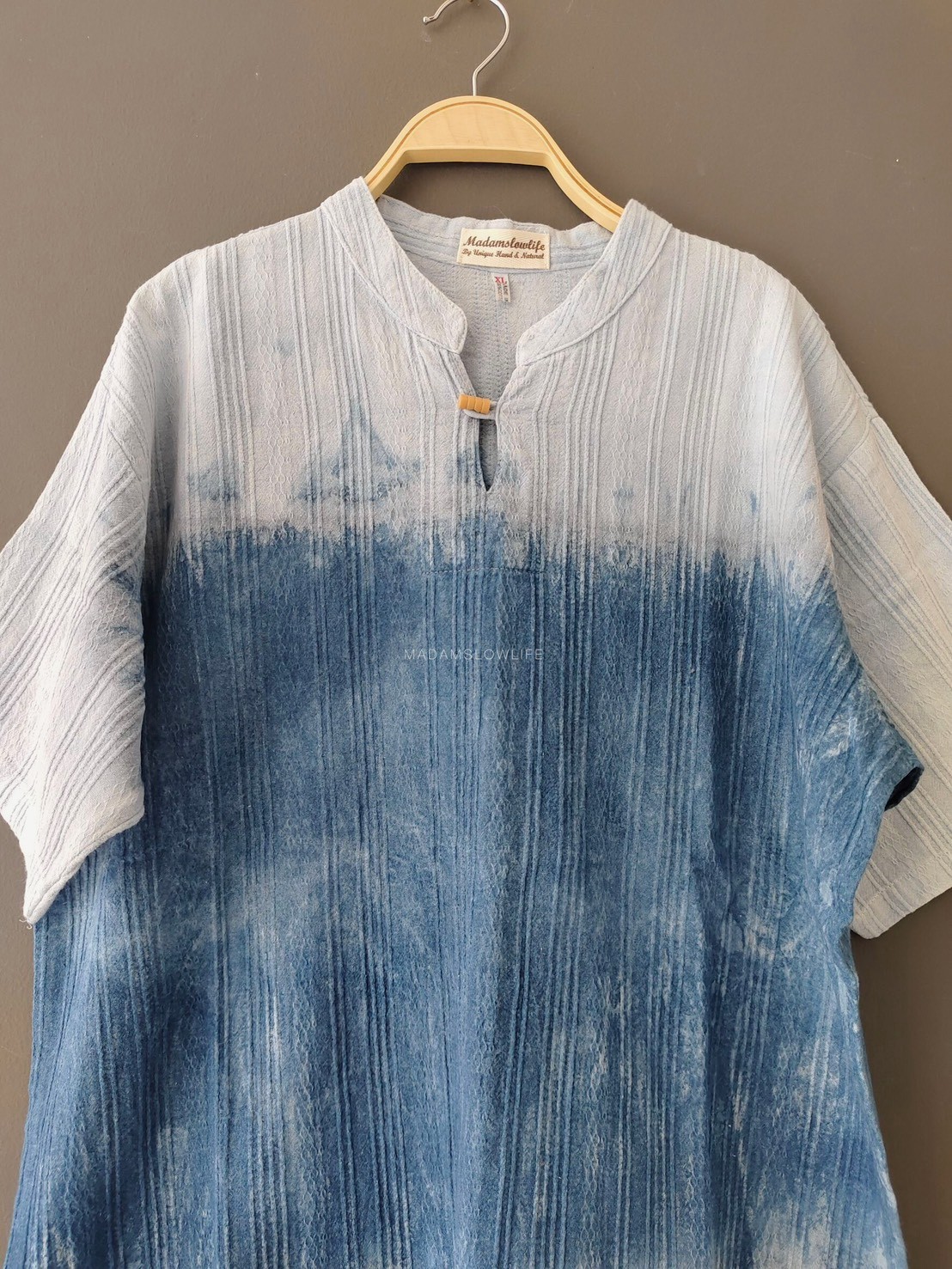 เสื้อคอจีนผู้ชาย มัดย้อมคราม Size : 44" 46" 48"