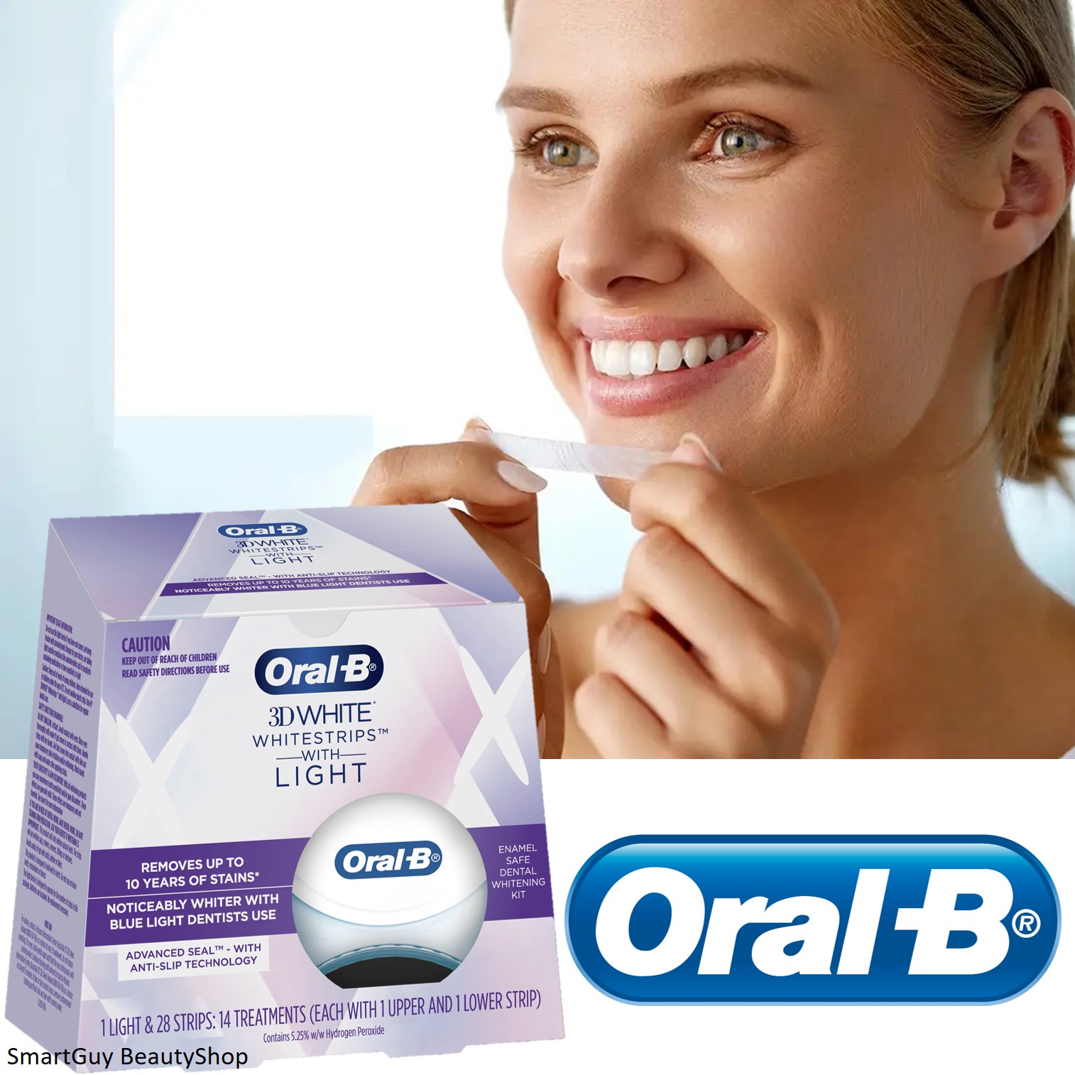 Oral-B 3D white Whitestrips with Light Pack of 14 ชุดผลิตภัณฑ์ช่วยให้ฟันแลดูขาวสะอาดอย่างเป็นธรรมชาติสินค้านำเข้าจากออสเตรเลียของแท้